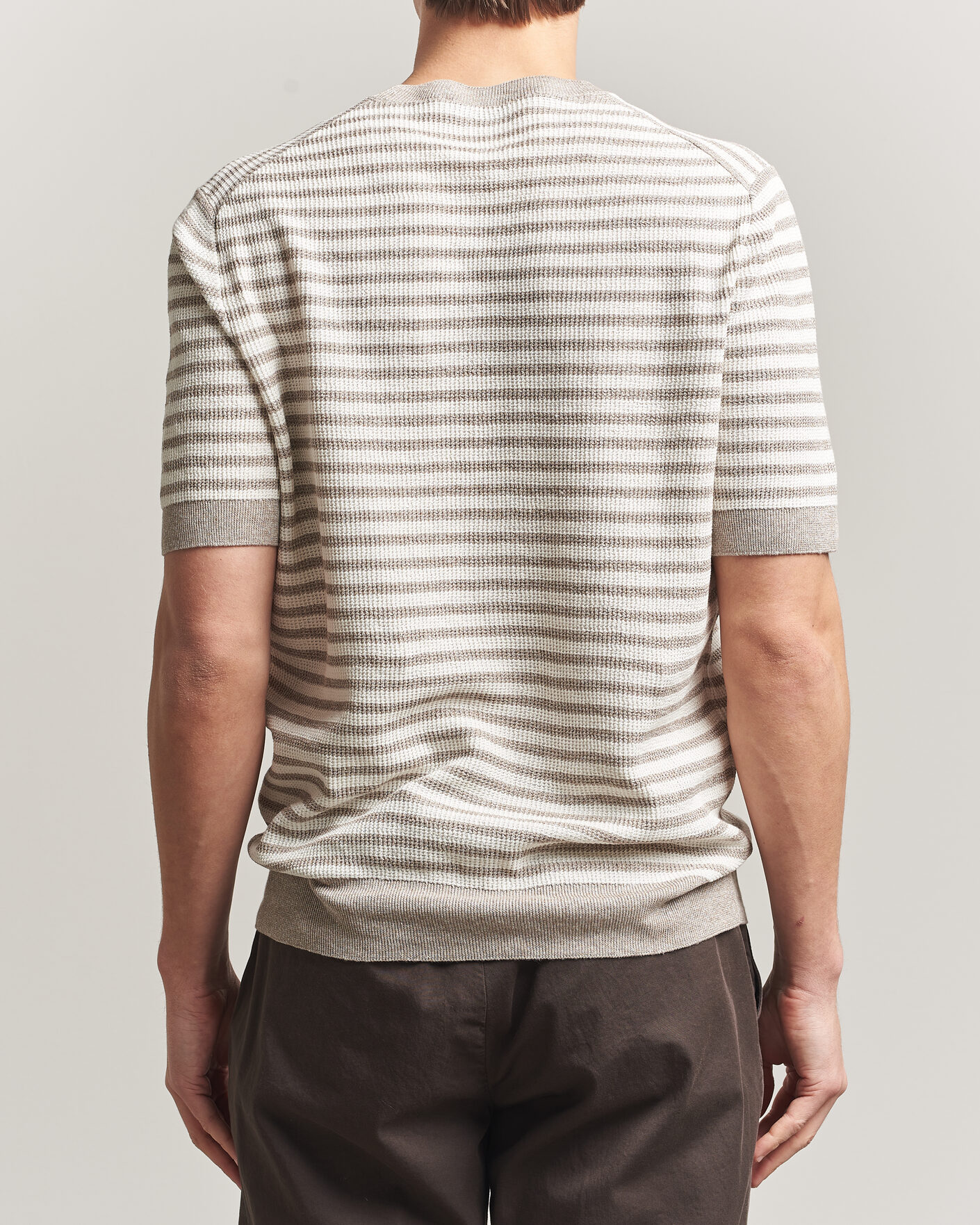 Uomini | T-shirt | Gran Sasso | Linen/Cotton Knitted Striped T-Shirt Beige/White