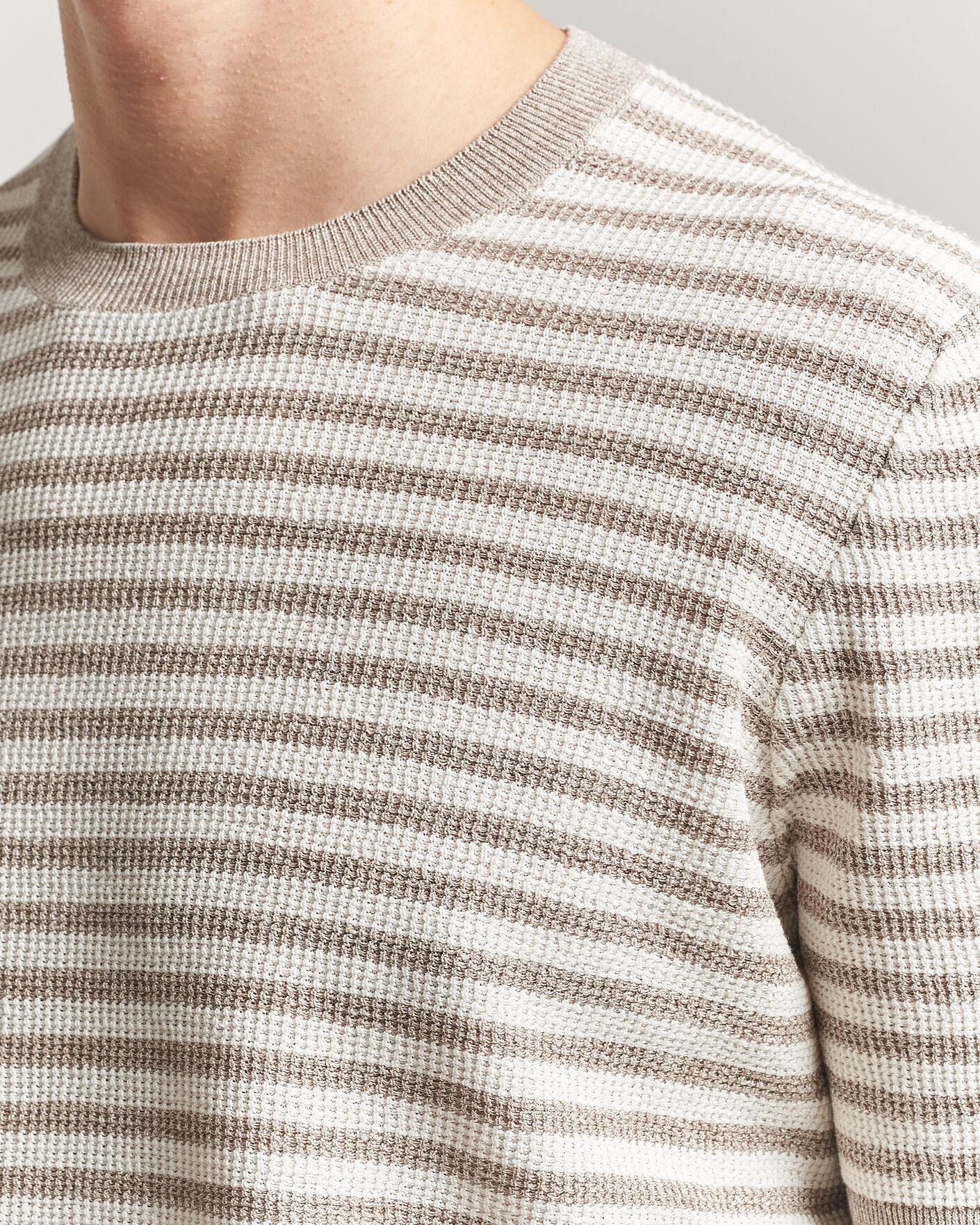 Uomini | T-shirt | Gran Sasso | Linen/Cotton Knitted Striped T-Shirt Beige/White