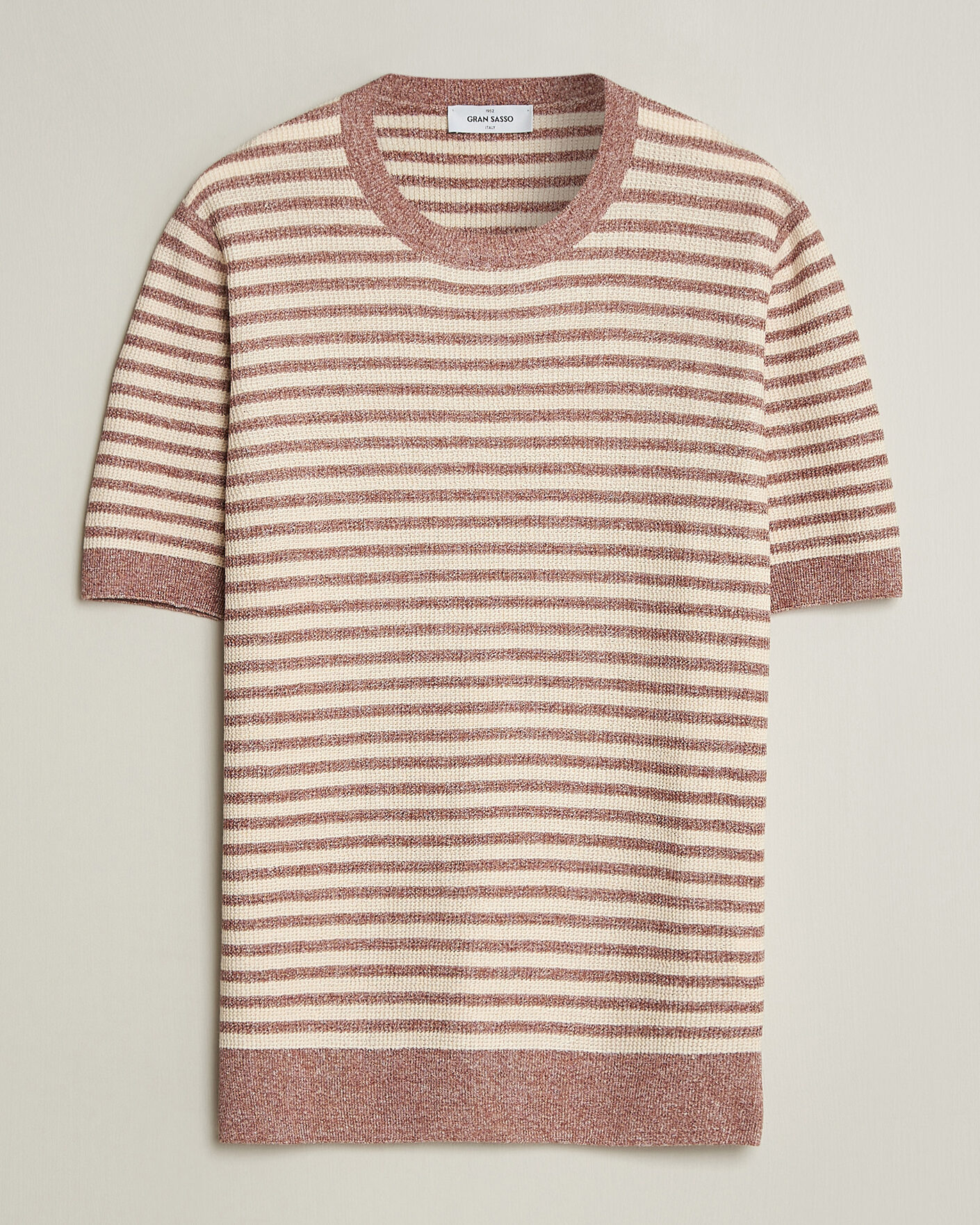 Uomini | T-shirt | Gran Sasso | Linen/Cotton Knitted Striped T-Shirt Red/White
