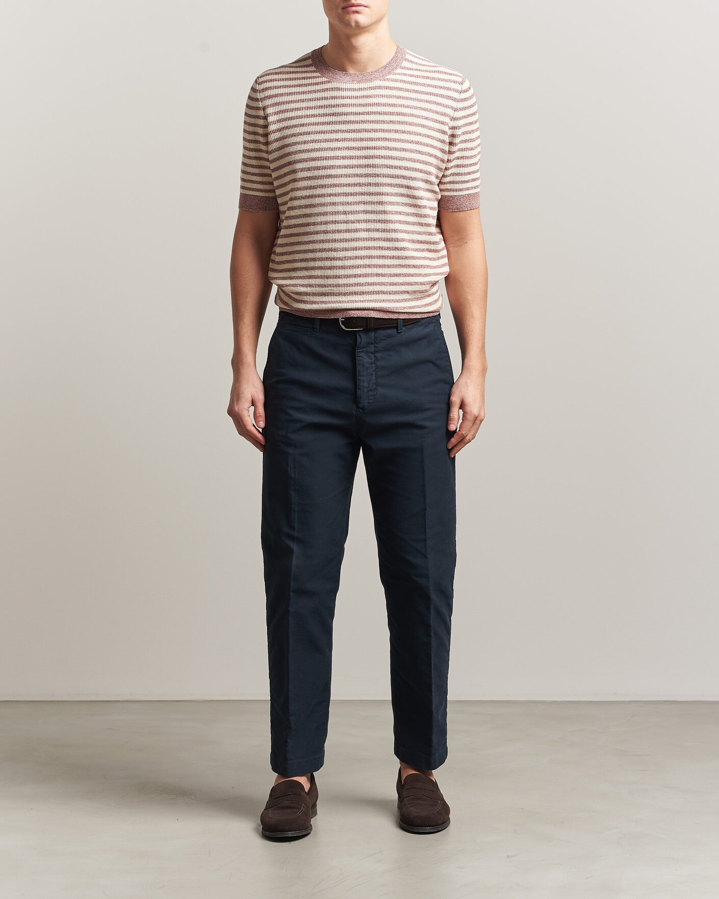 Uomini | T-shirt | Gran Sasso | Linen/Cotton Knitted Striped T-Shirt Red/White