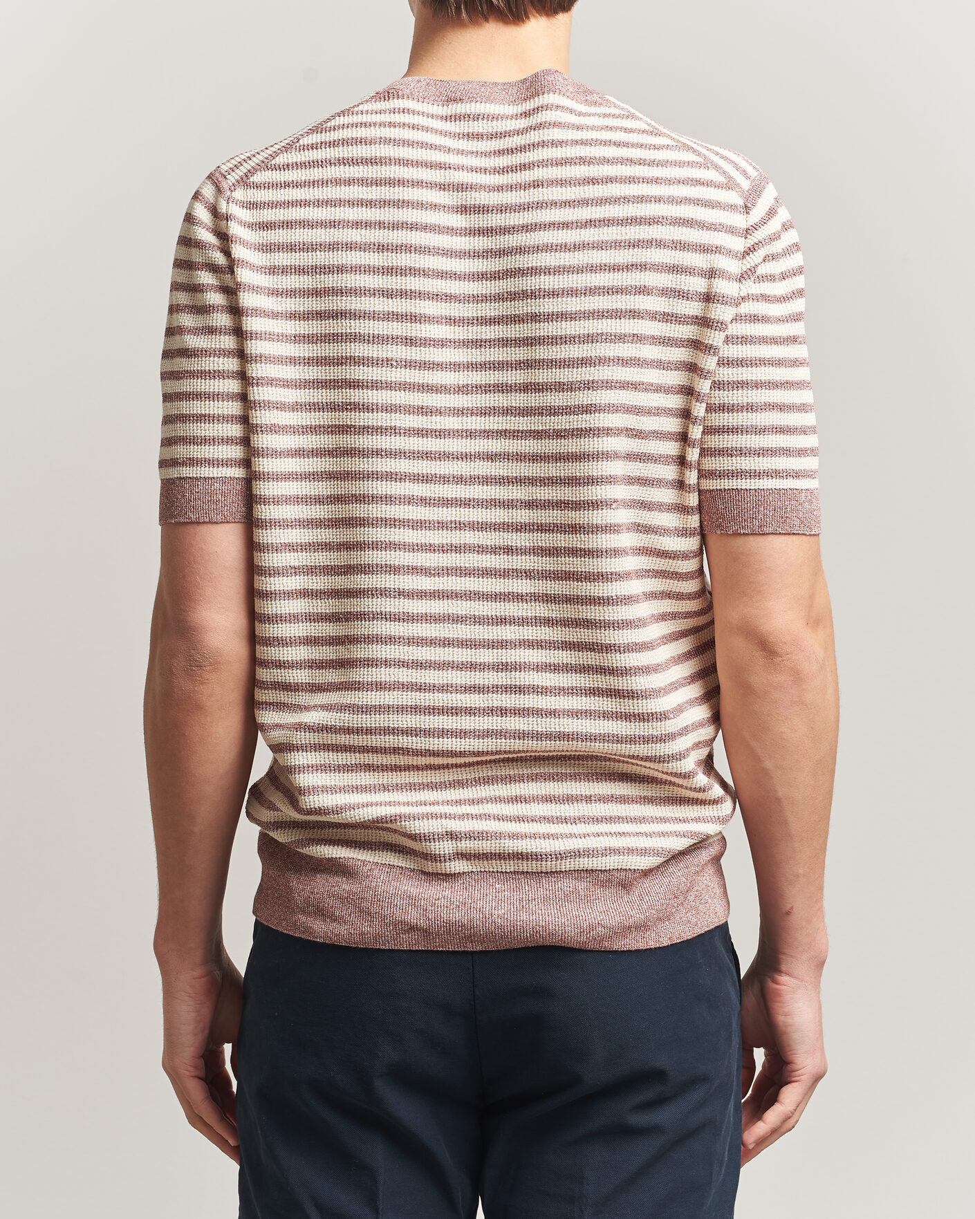 Uomini | T-shirt | Gran Sasso | Linen/Cotton Knitted Striped T-Shirt Red/White
