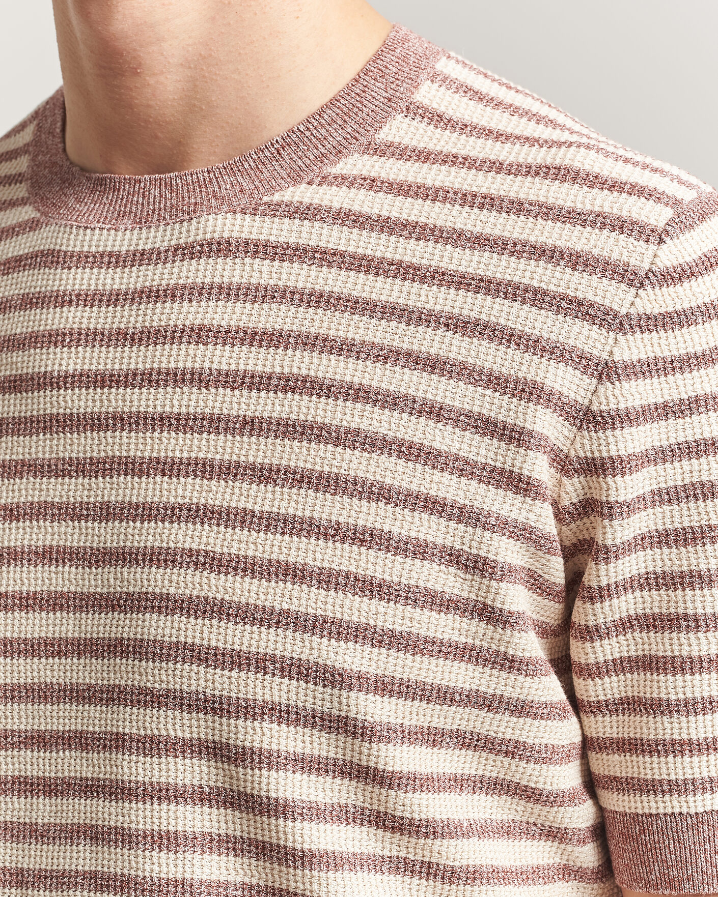 Uomini | T-shirt | Gran Sasso | Linen/Cotton Knitted Striped T-Shirt Red/White