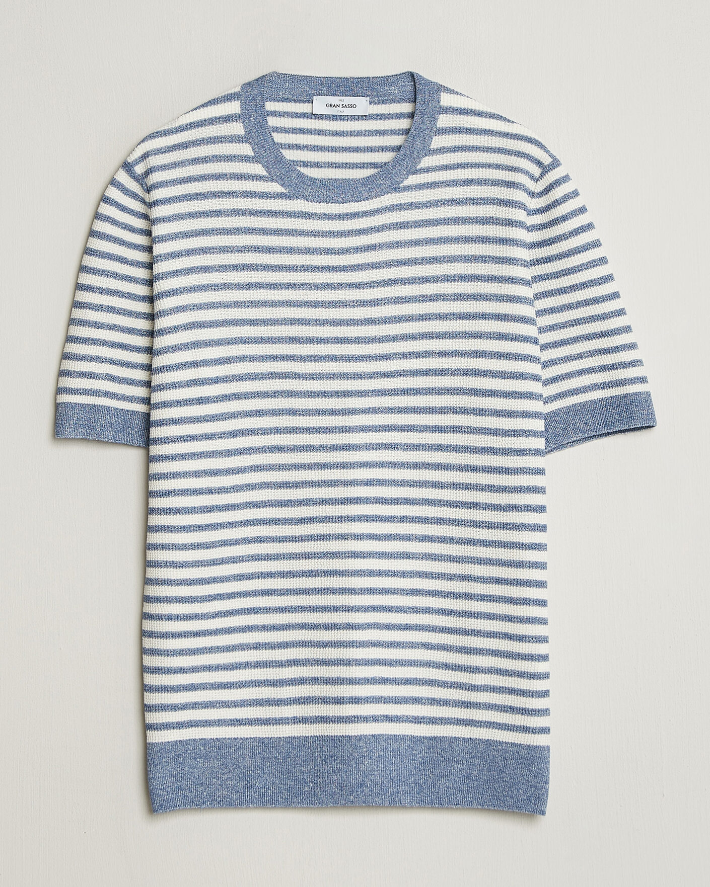 Uomini | T-shirt | Gran Sasso | Linen/Cotton Knitted Striped T-Shirt Blue/White