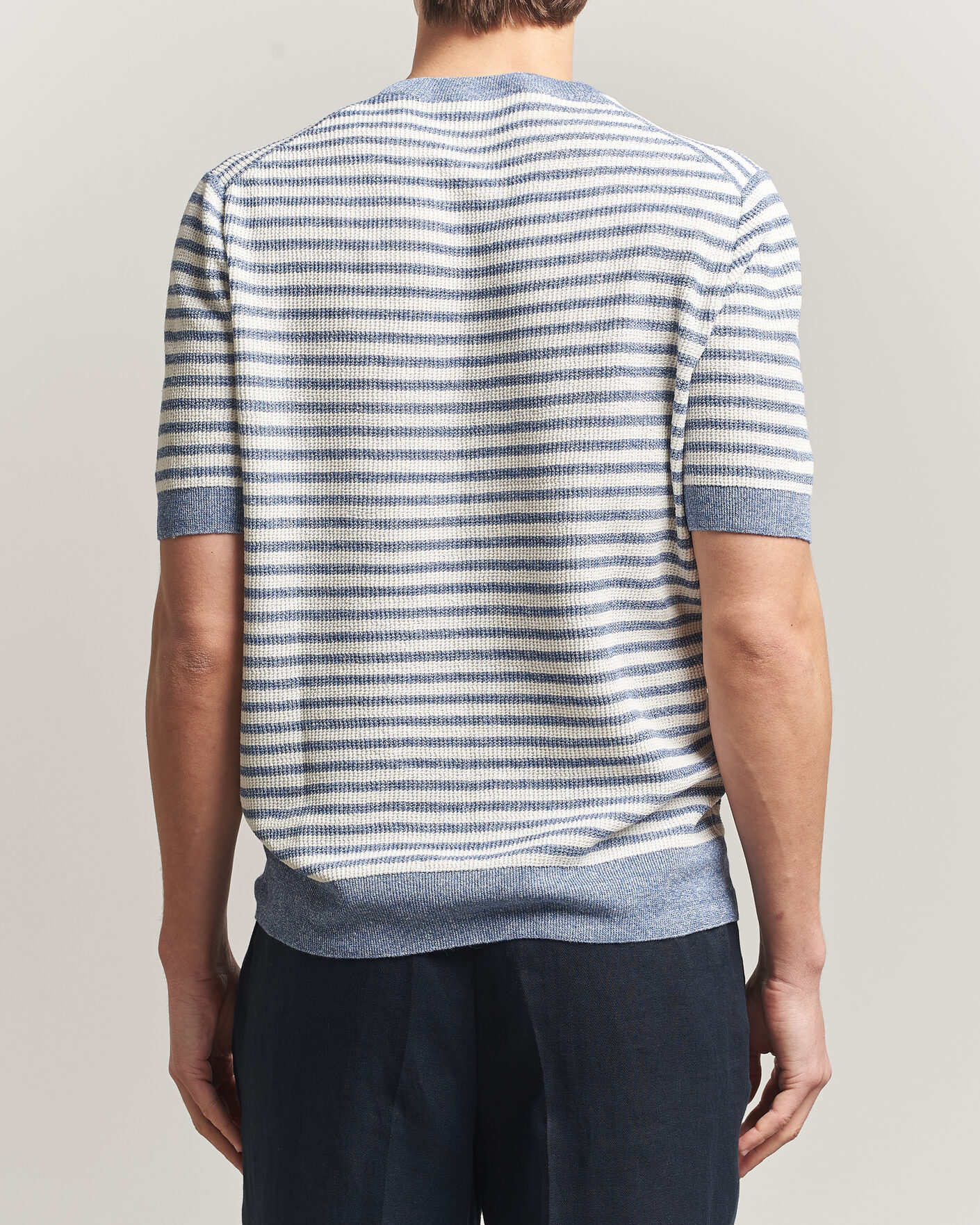 Uomini | T-shirt | Gran Sasso | Linen/Cotton Knitted Striped T-Shirt Blue/White