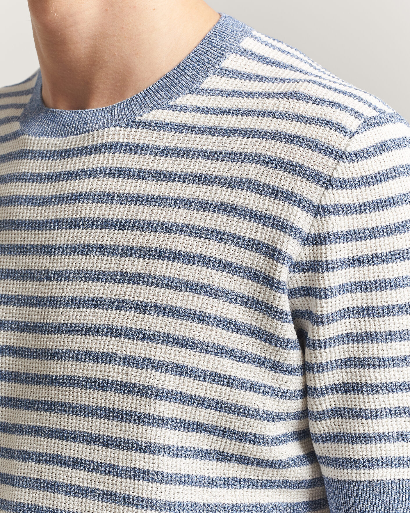 Uomini | T-shirt | Gran Sasso | Linen/Cotton Knitted Striped T-Shirt Blue/White