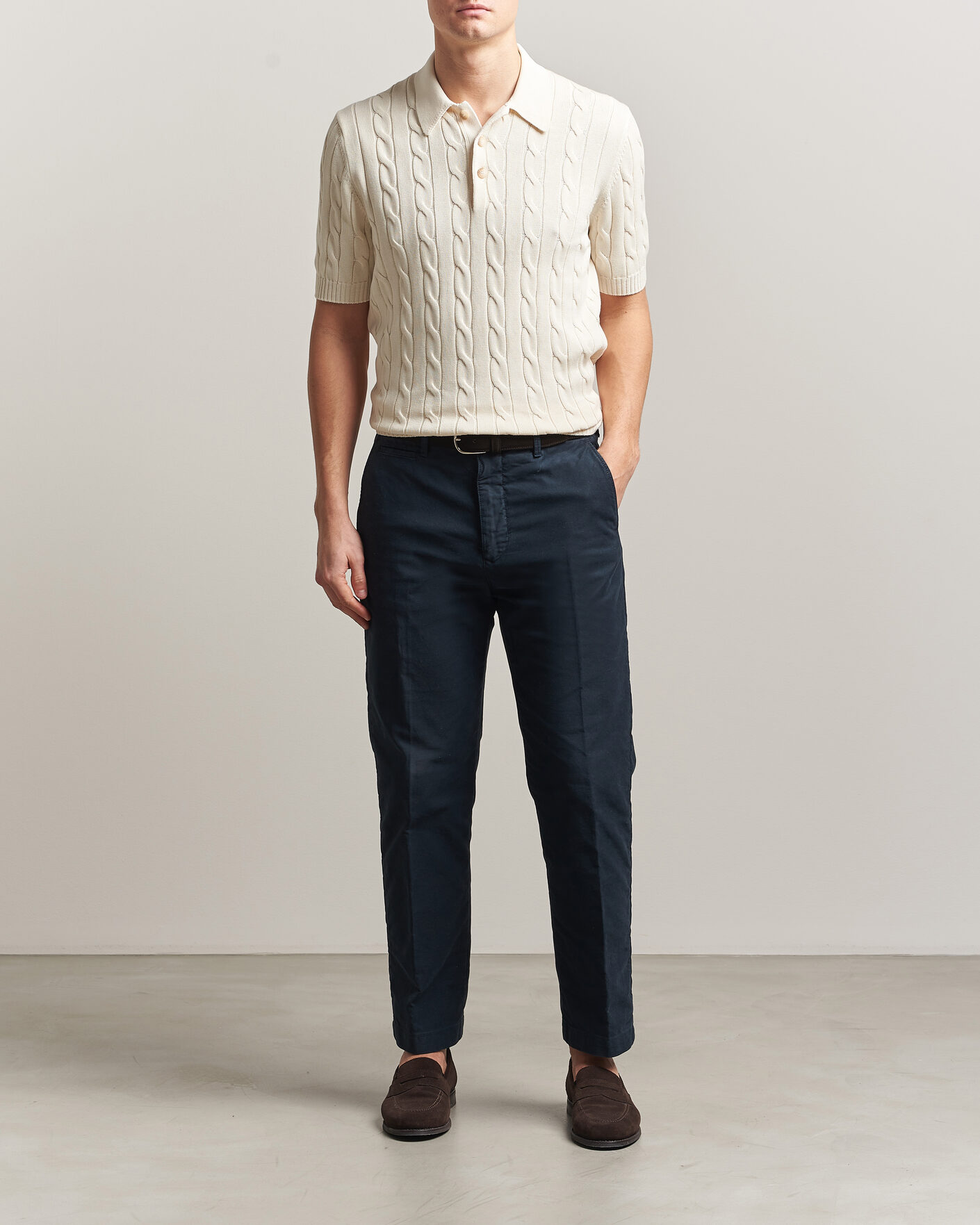 Uomini | Polo | Gran Sasso | Cotton Cable Knitted Polo Cream
