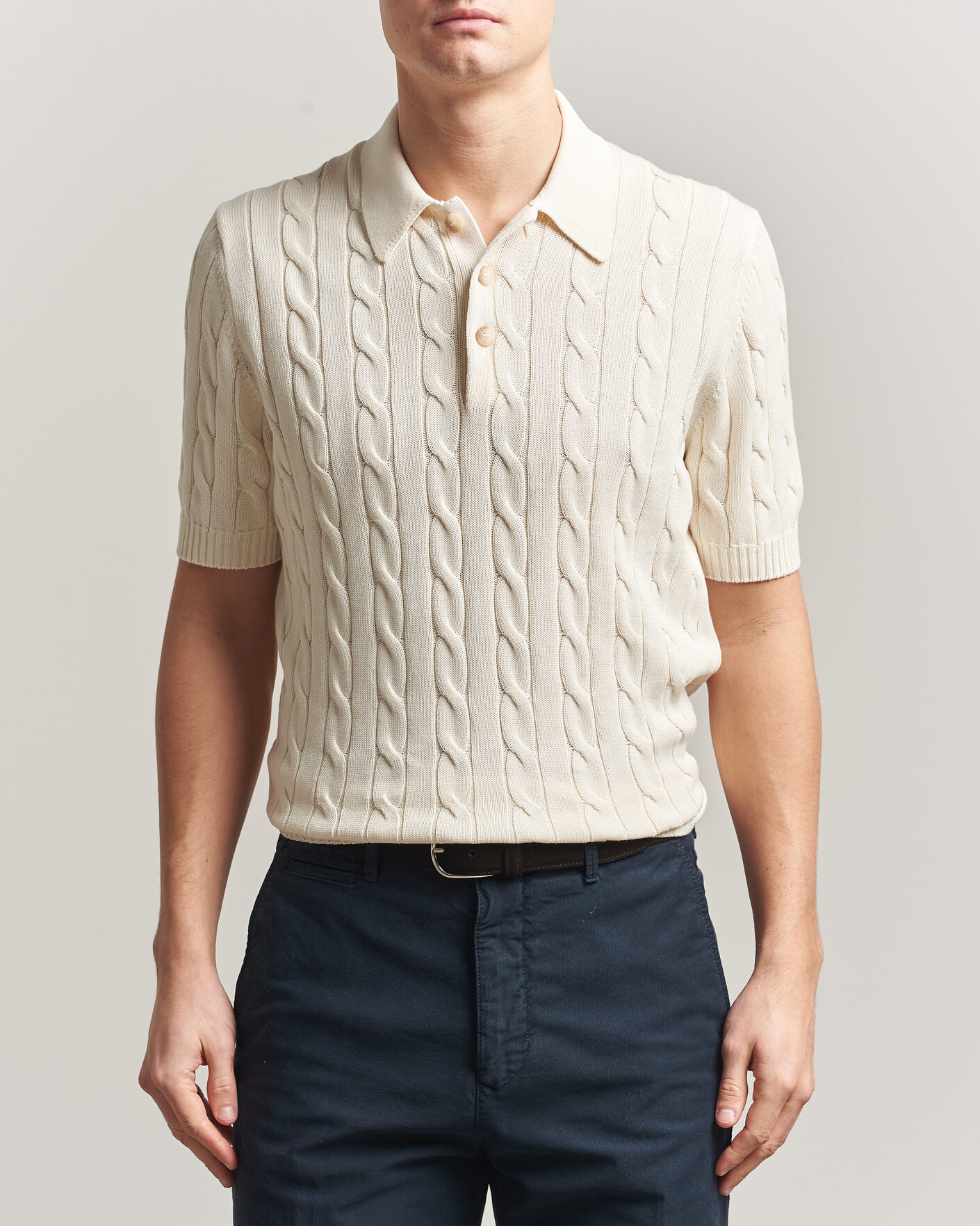 Uomini | Polo | Gran Sasso | Cotton Cable Knitted Polo Cream