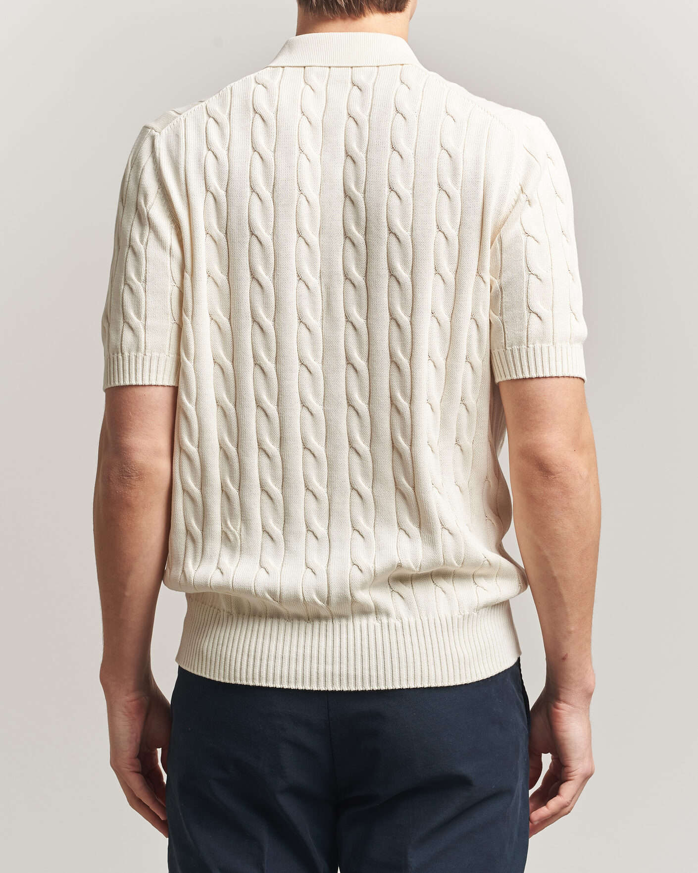 Uomini | Polo | Gran Sasso | Cotton Cable Knitted Polo Cream