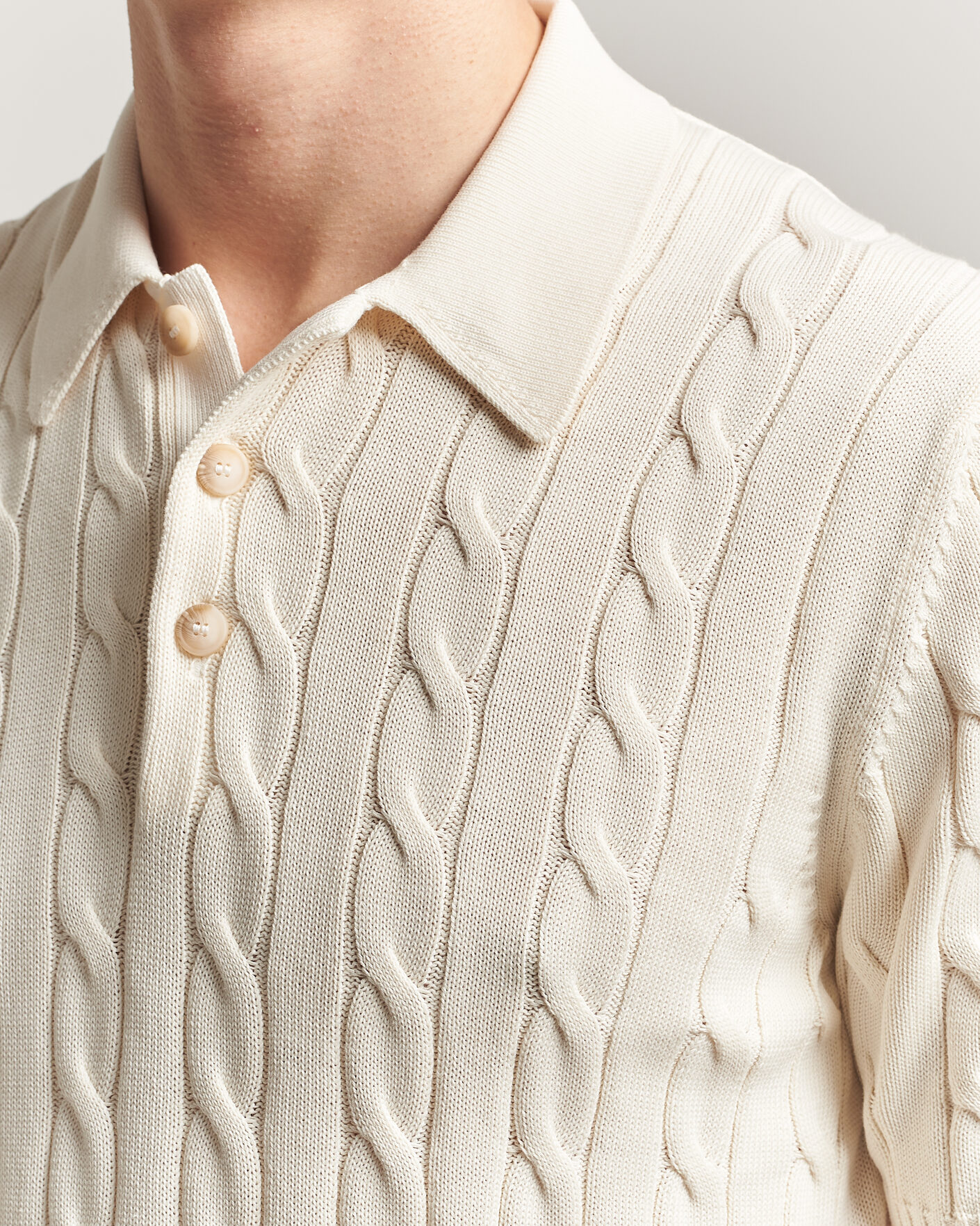 Uomini | Polo | Gran Sasso | Cotton Cable Knitted Polo Cream