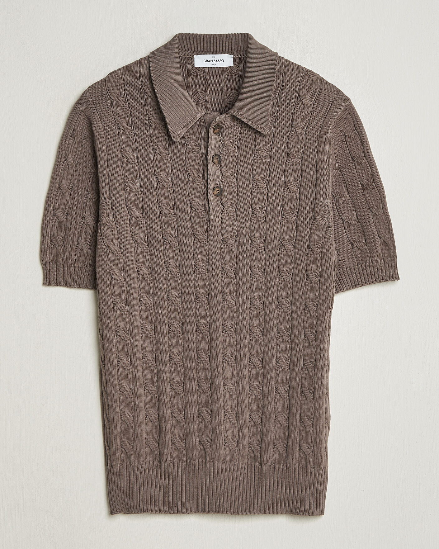Uomini | Polo | Gran Sasso | Cotton Cable Knitted Polo Brown