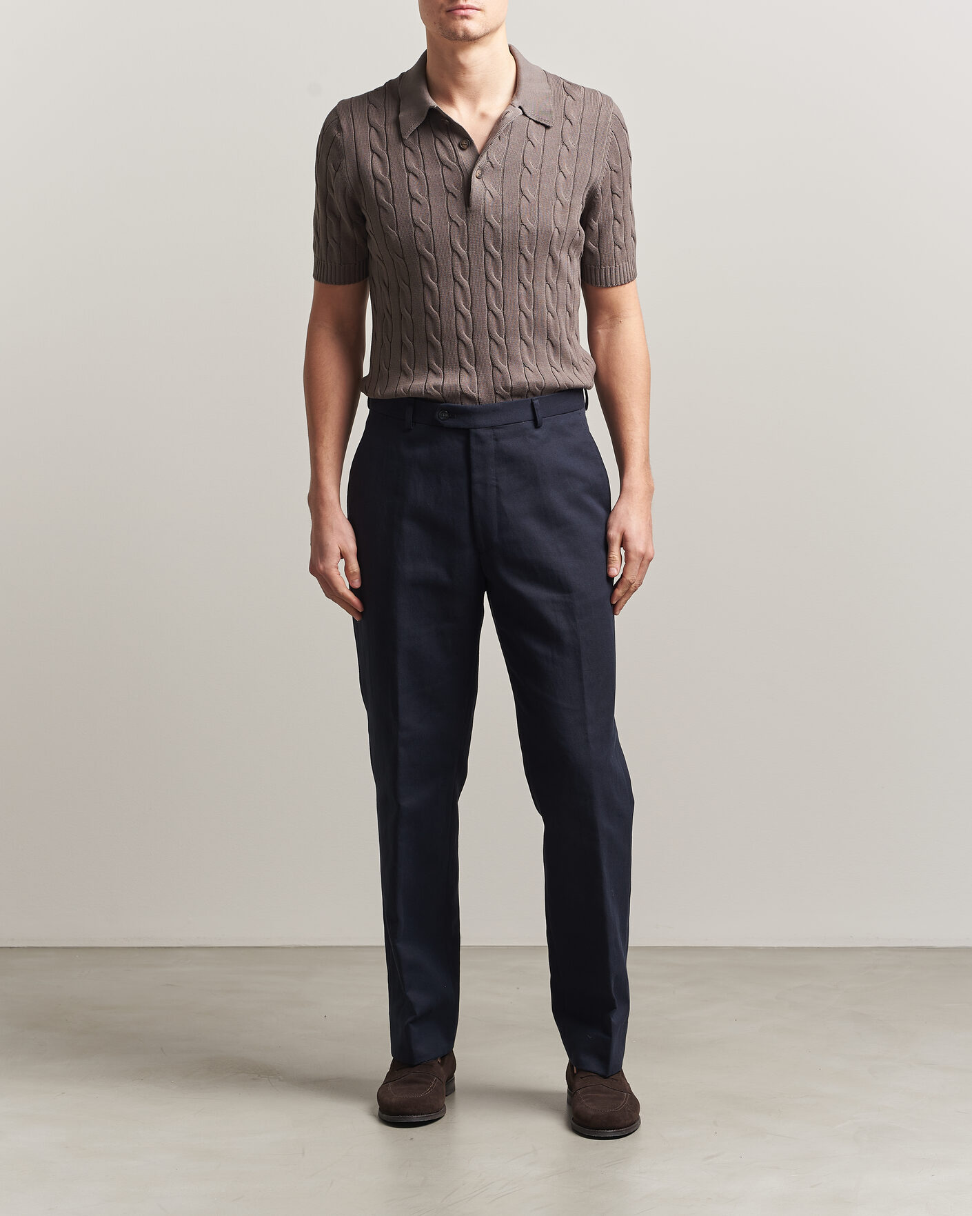 Uomini | Polo | Gran Sasso | Cotton Cable Knitted Polo Brown