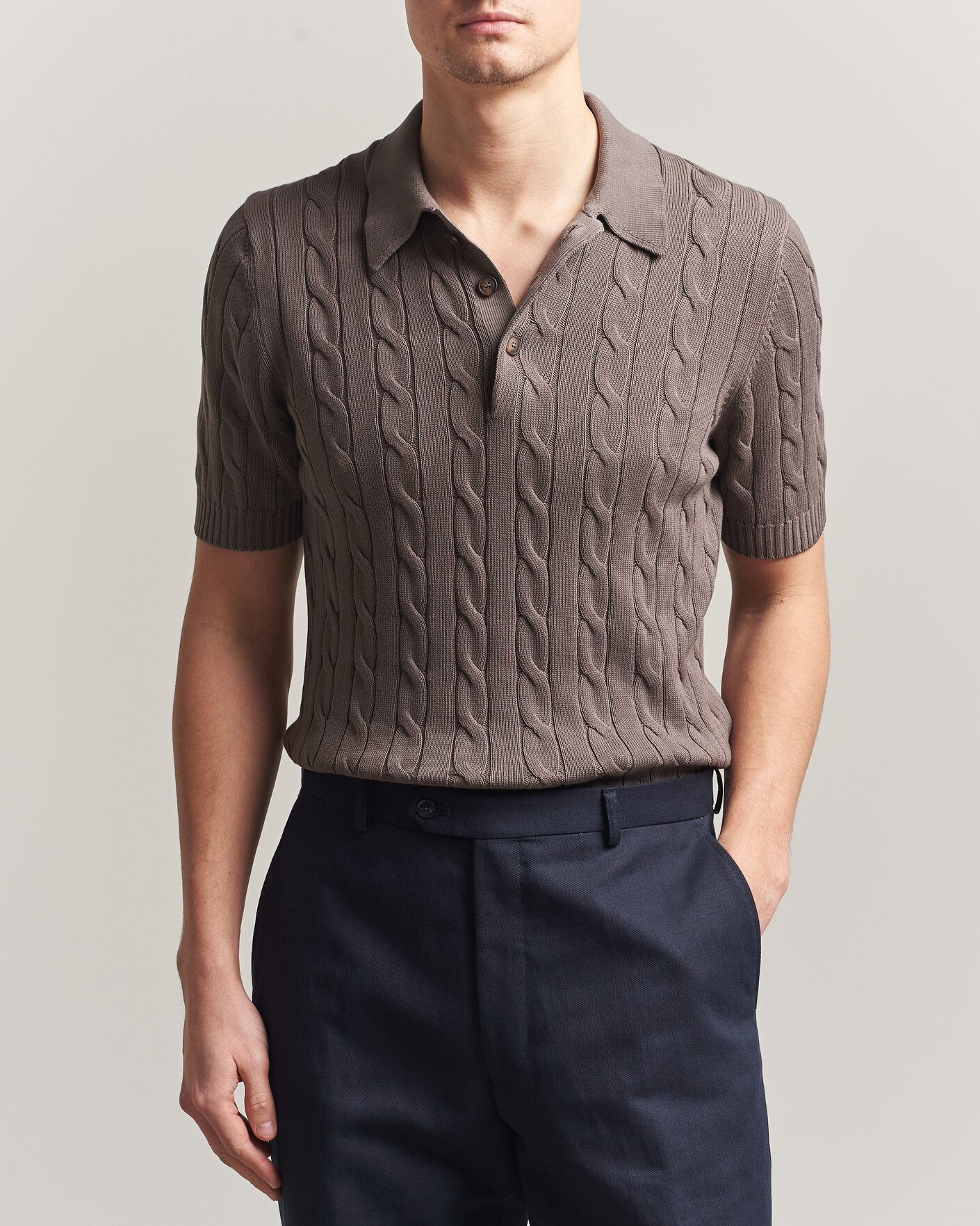 Uomini | Polo | Gran Sasso | Cotton Cable Knitted Polo Brown