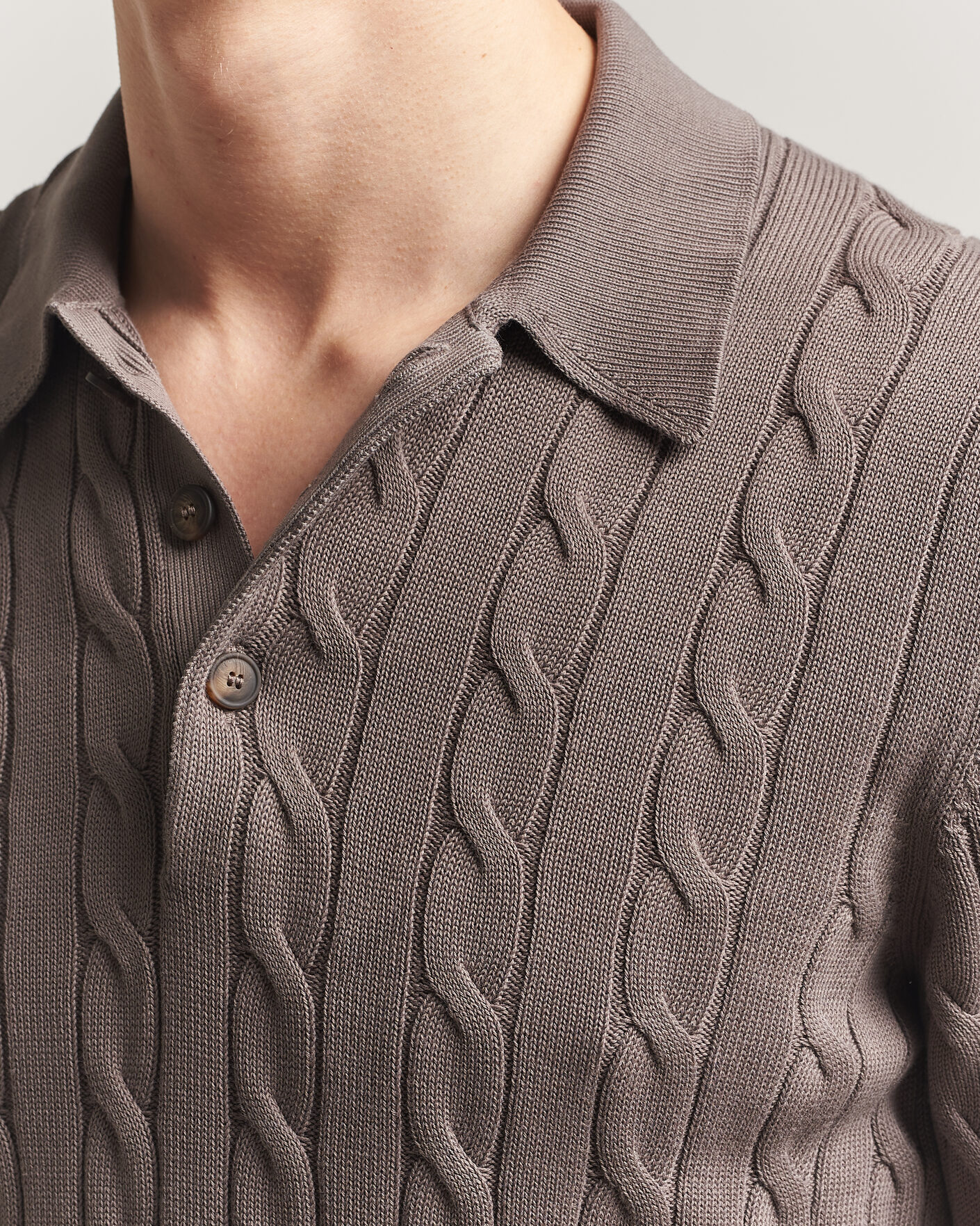 Uomini | Polo | Gran Sasso | Cotton Cable Knitted Polo Brown