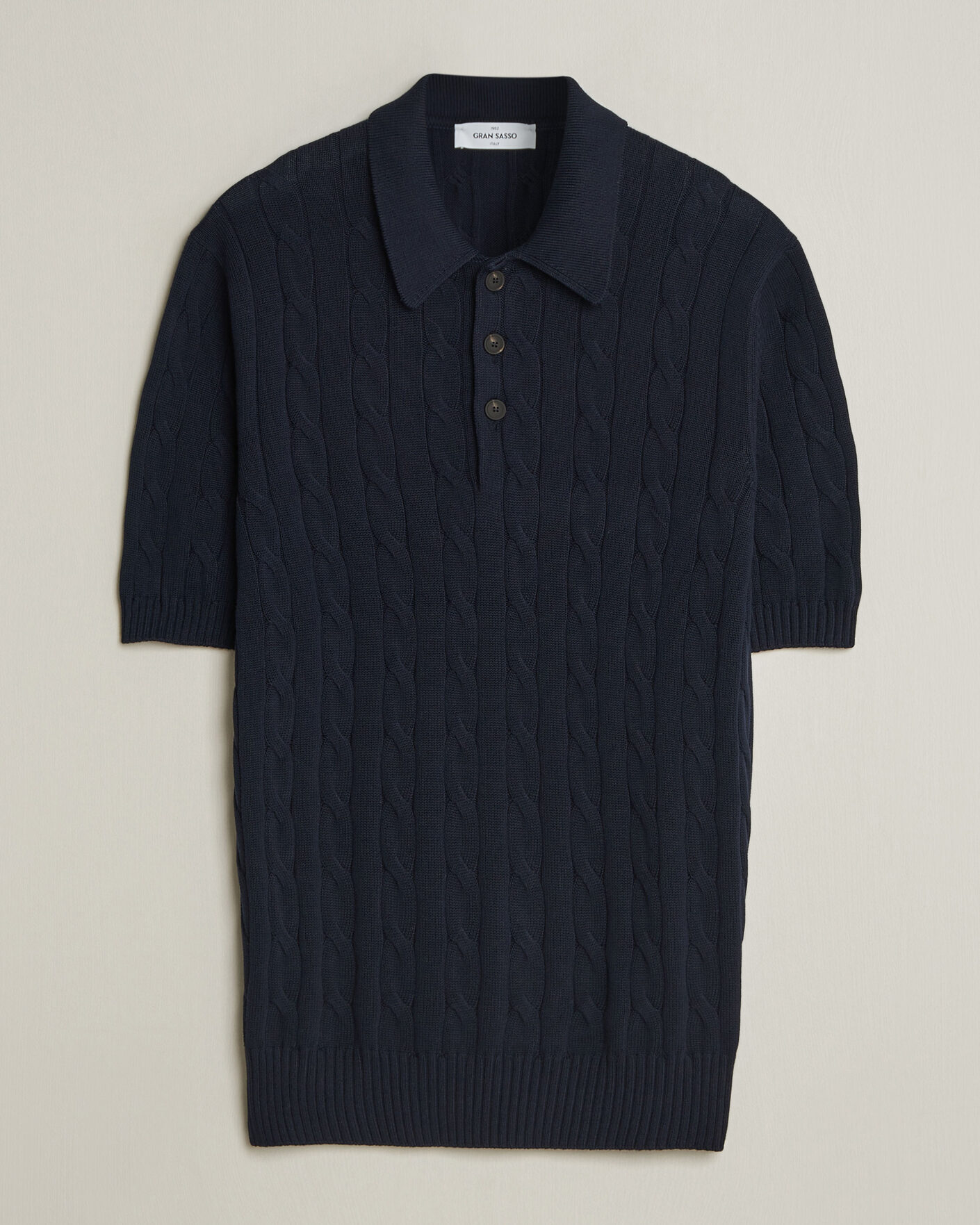 Uomini | Polo | Gran Sasso | Cotton Cable Knitted Polo Navy
