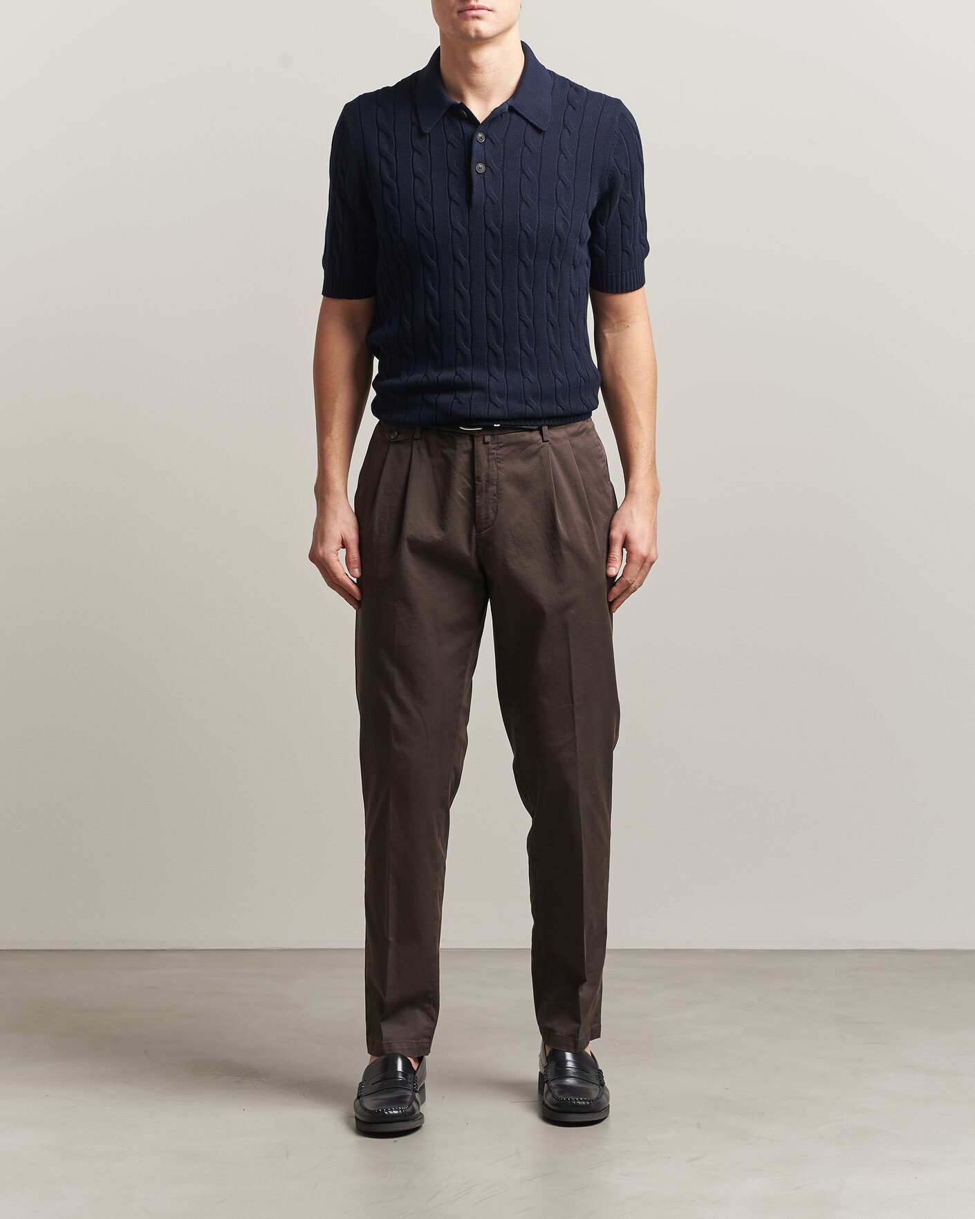 Uomini | Polo | Gran Sasso | Cotton Cable Knitted Polo Navy