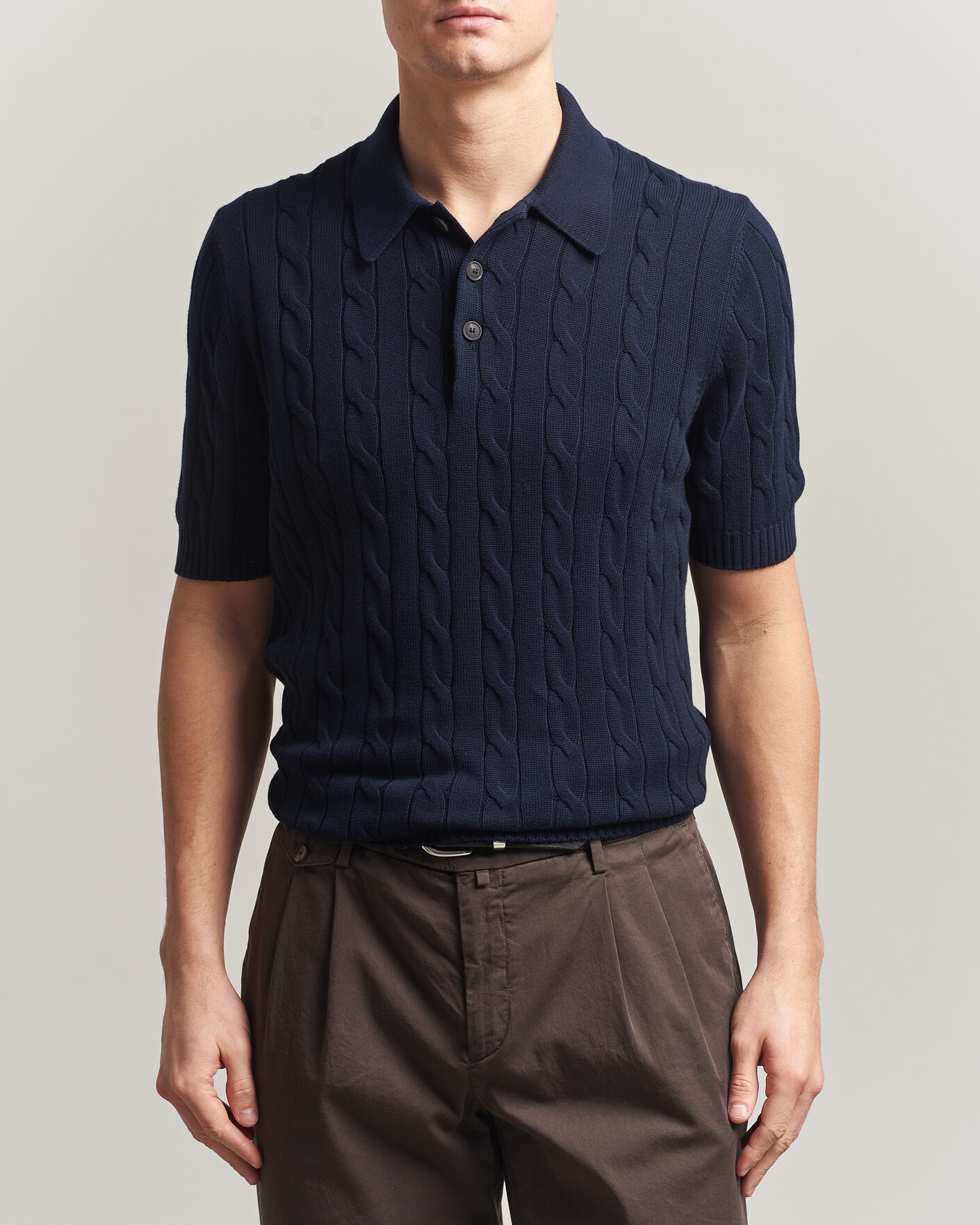 Uomini | Polo | Gran Sasso | Cotton Cable Knitted Polo Navy