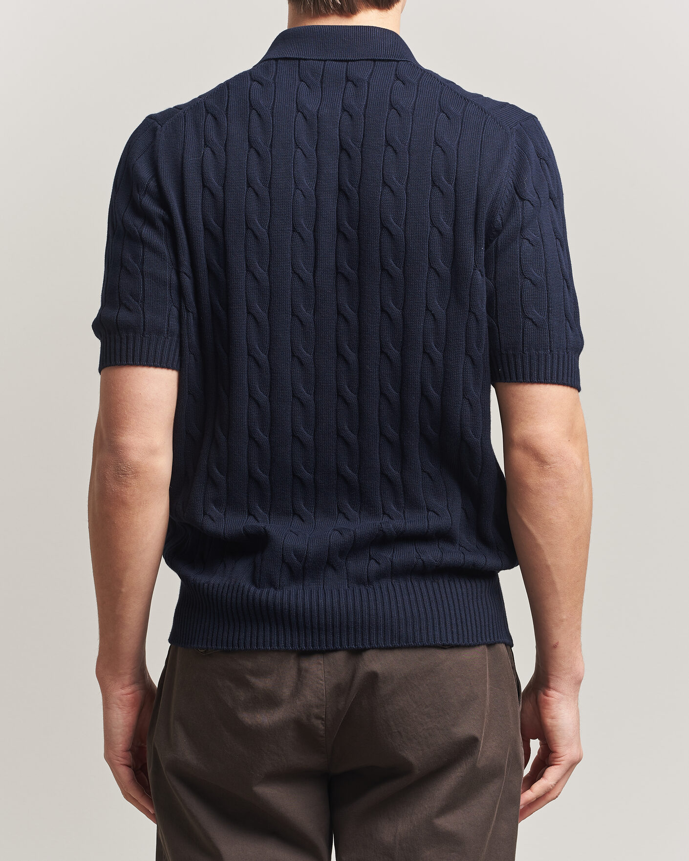 Uomini | Polo | Gran Sasso | Cotton Cable Knitted Polo Navy