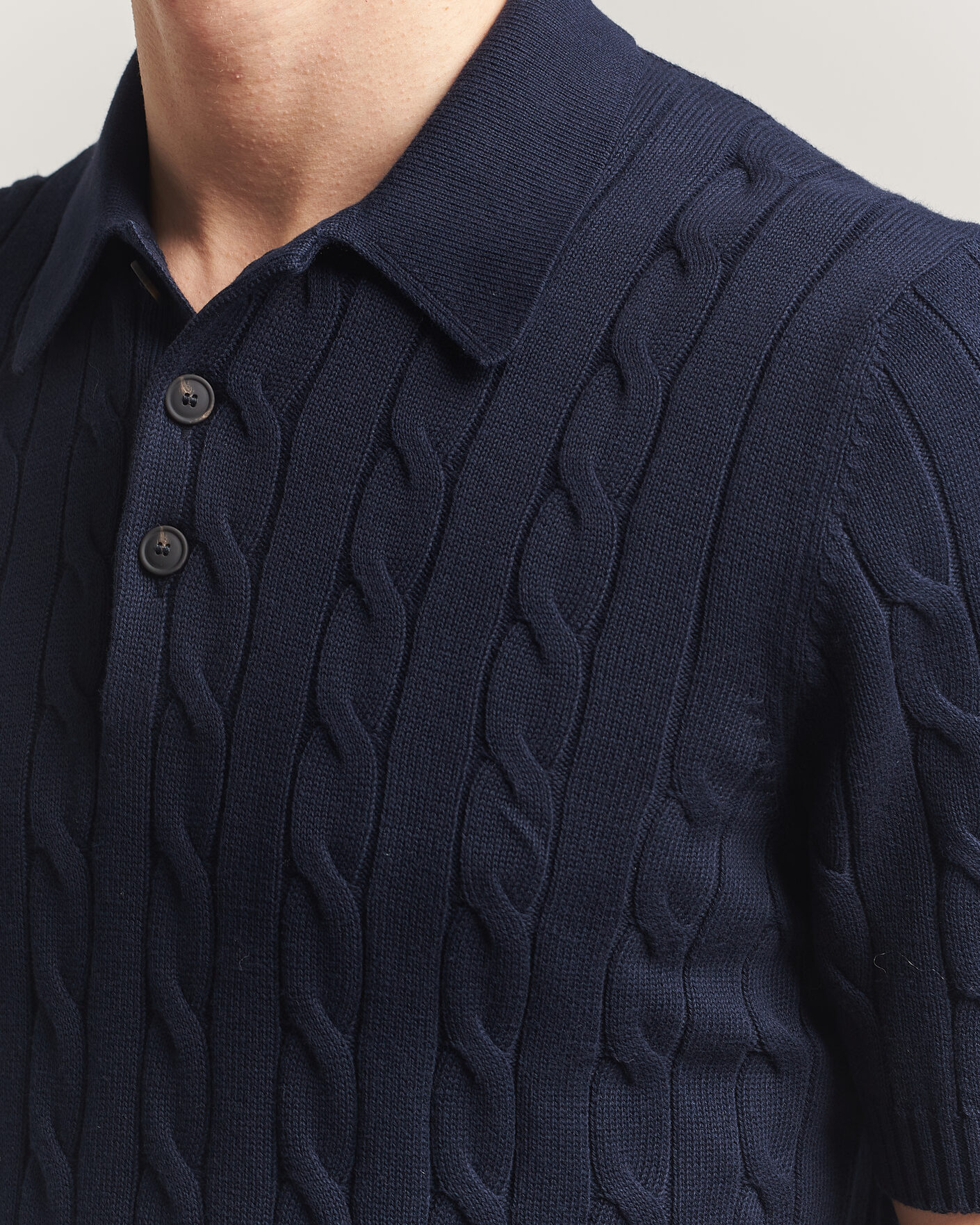 Uomini | Polo | Gran Sasso | Cotton Cable Knitted Polo Navy