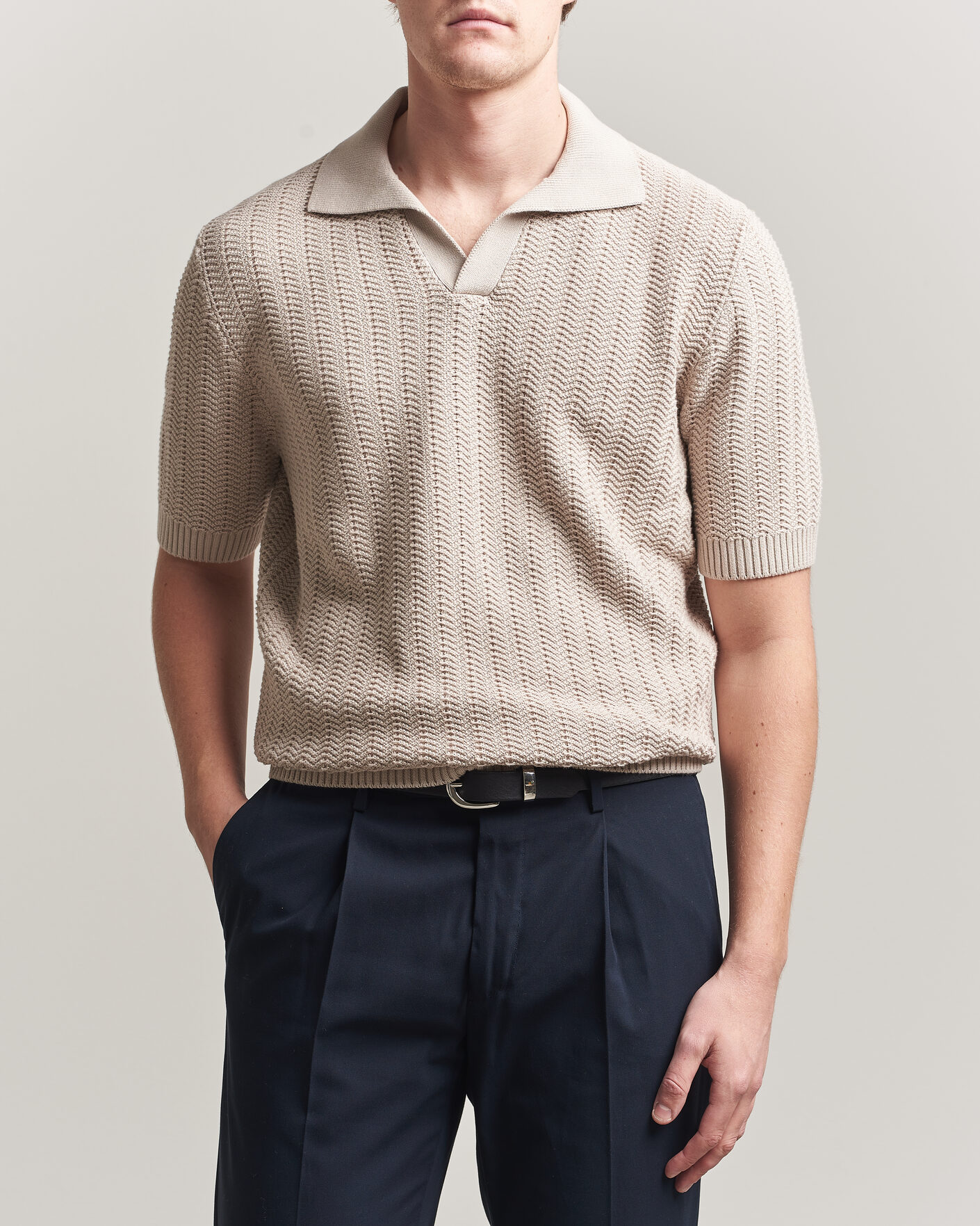 Uomini | Polo | Gran Sasso | Cotton Structured Knitted Polo Beige