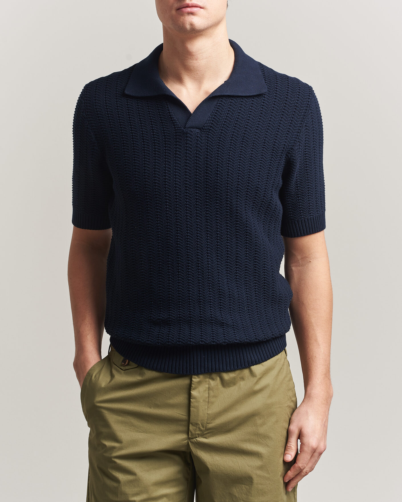 Uomini | Polo | Gran Sasso | Cotton Structured Knitted Polo Navy