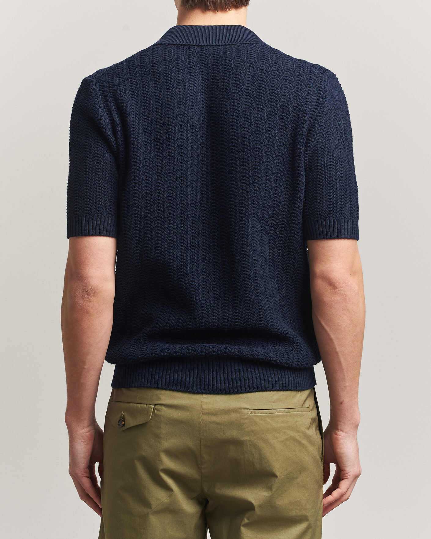 Uomini | Polo | Gran Sasso | Cotton Structured Knitted Polo Navy