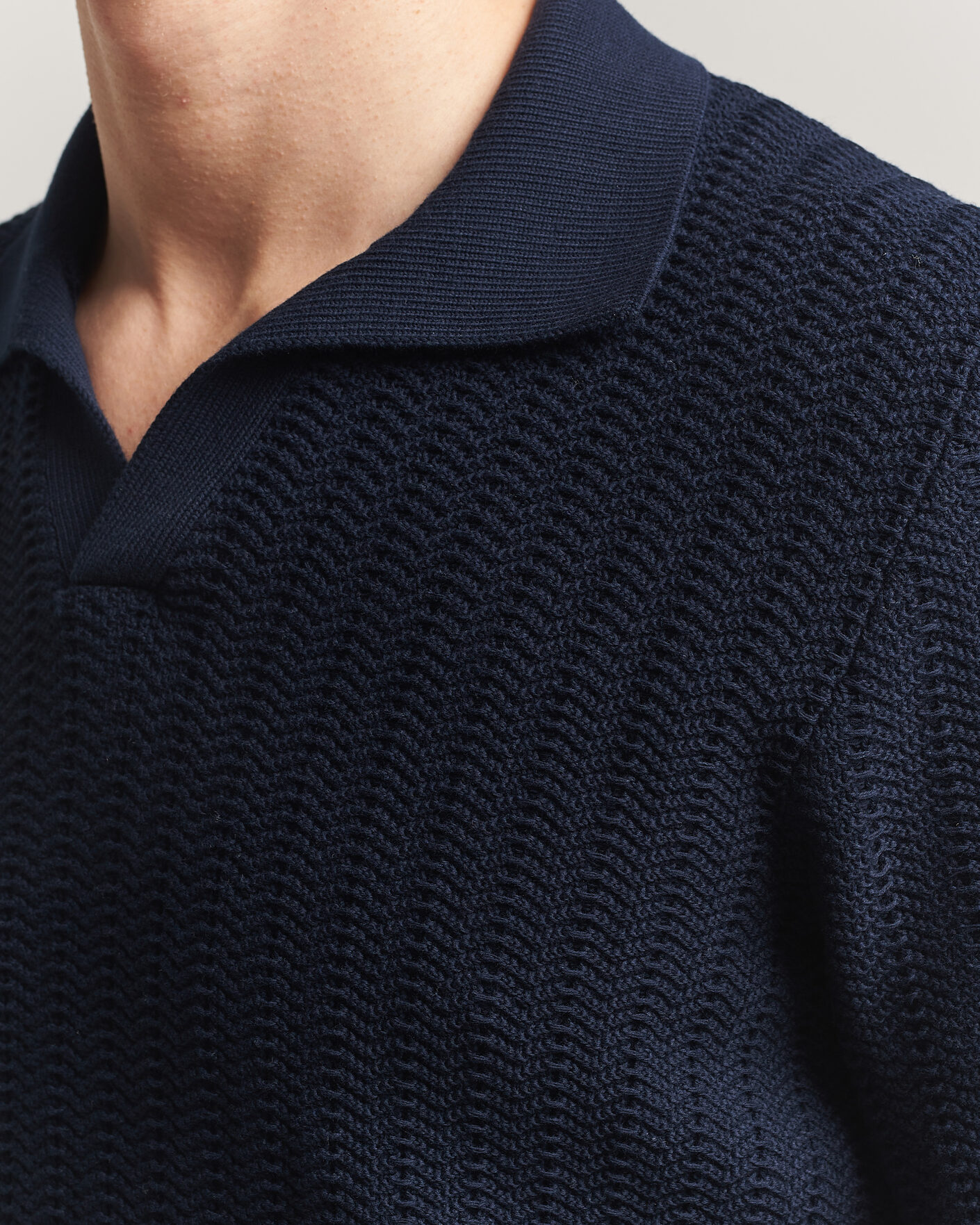 Uomini | Polo | Gran Sasso | Cotton Structured Knitted Polo Navy