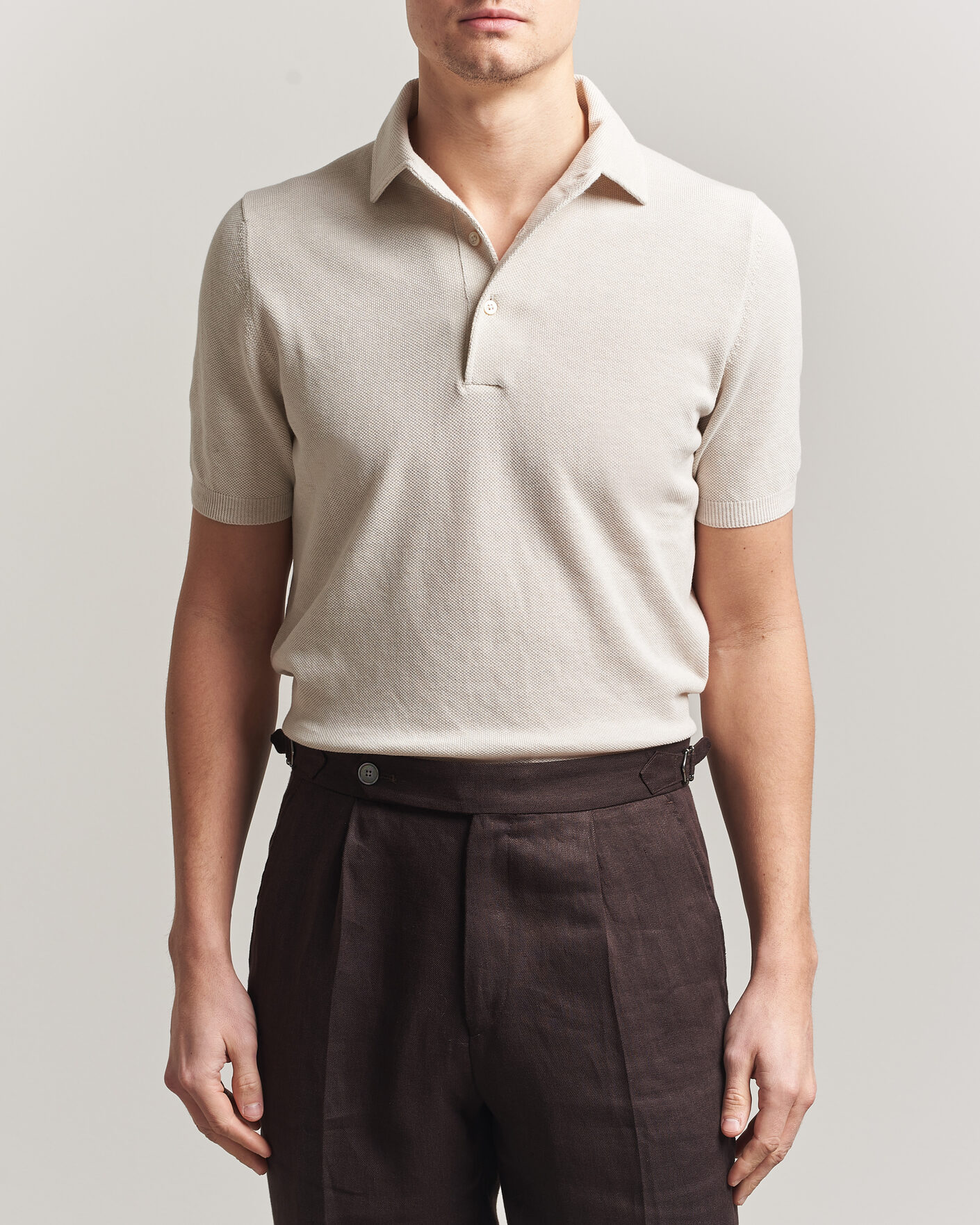 Uomini | Polo | Gran Sasso | Cotton Textured Knitted Polo Light Beige
