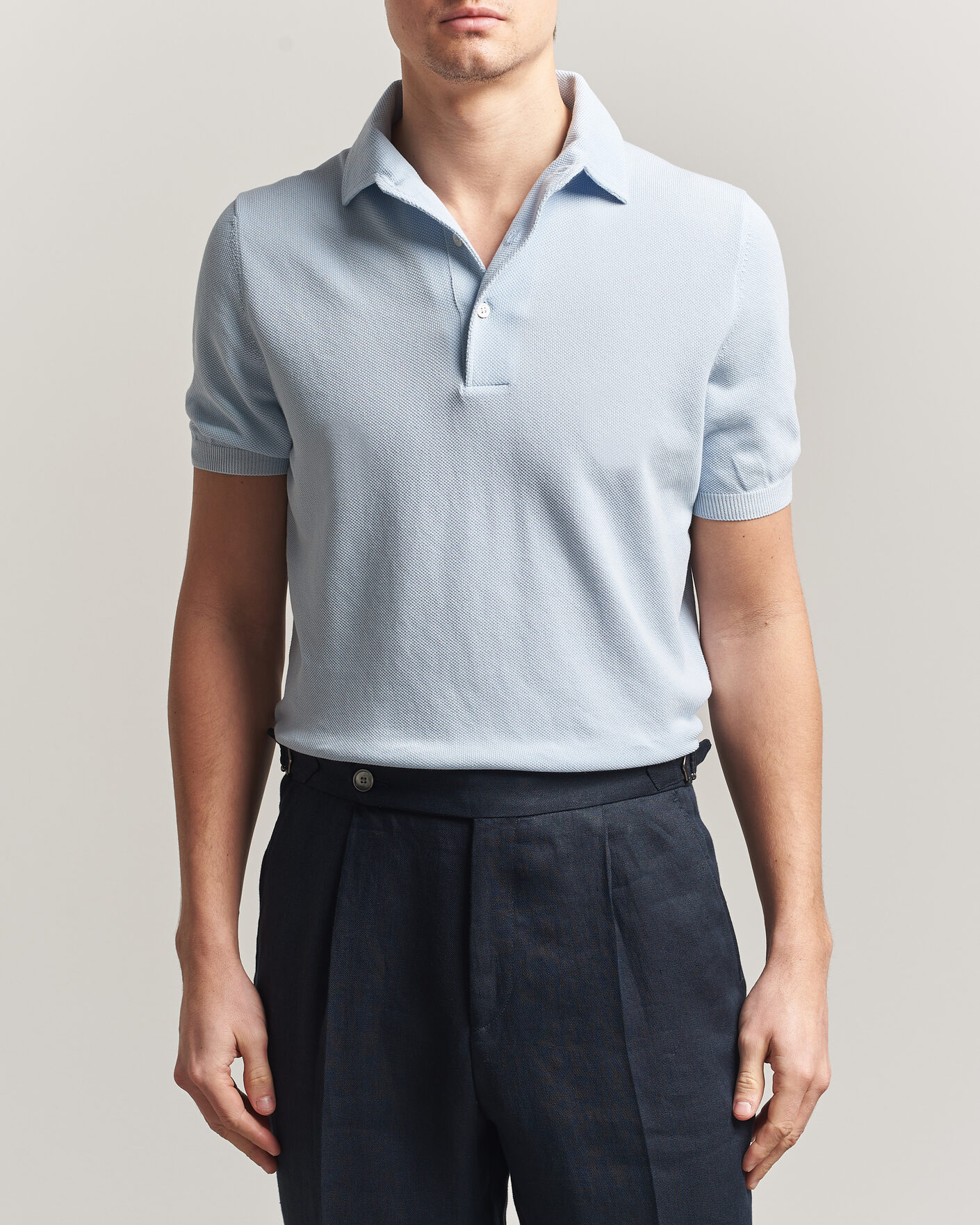 Uomini | Polo | Gran Sasso | Cotton Textured Knitted Polo Light Blue