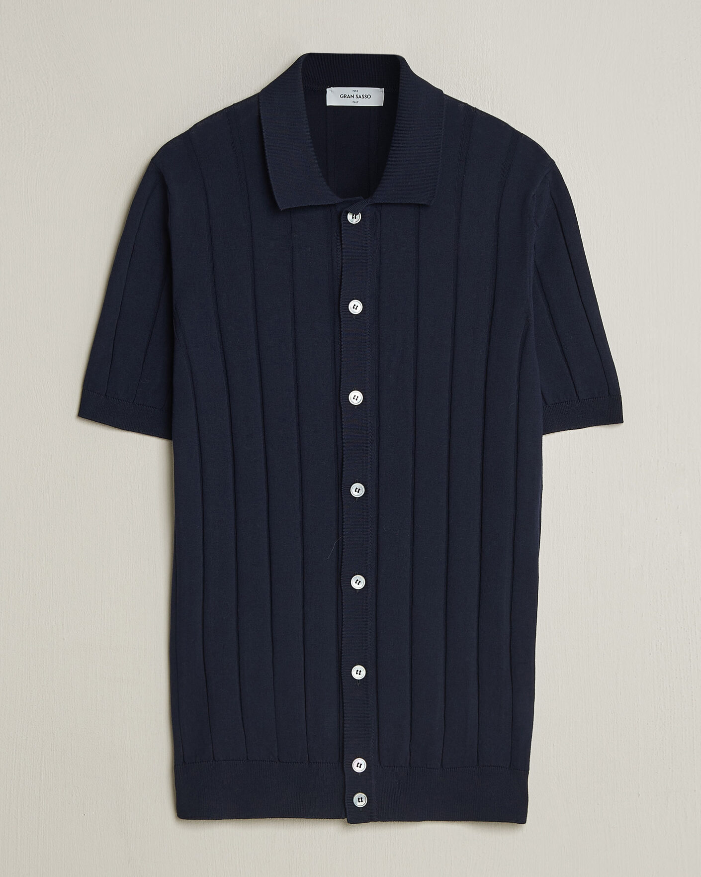 Uomini | Camicie | Gran Sasso | Cotton Ribbed Knitted Resort Shirt Navy