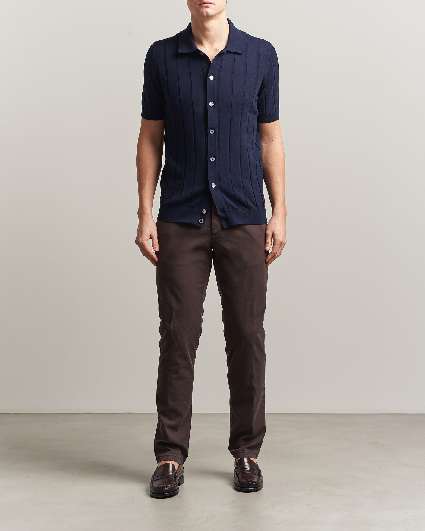 Uomini | Camicie | Gran Sasso | Cotton Ribbed Knitted Resort Shirt Navy