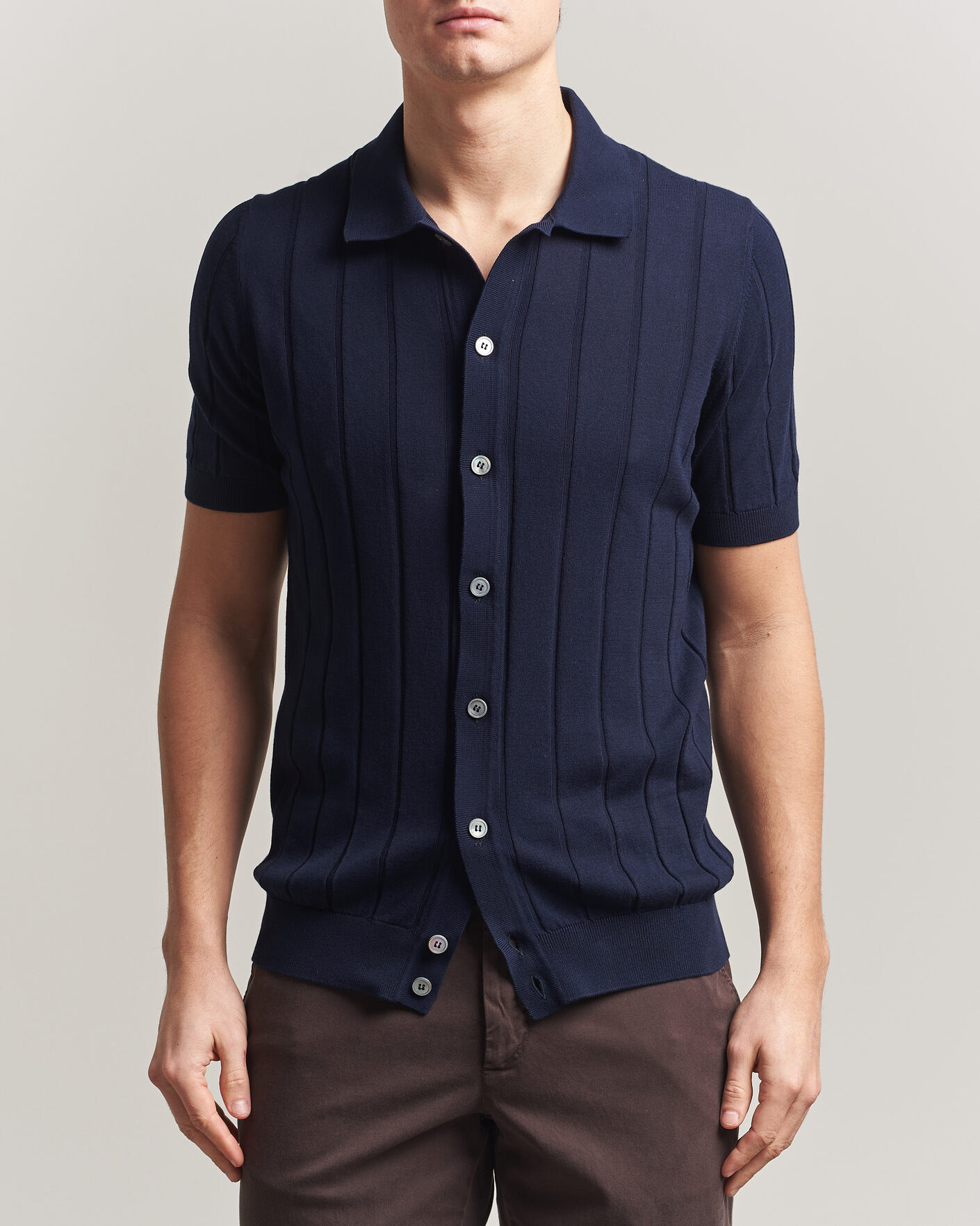 Uomini | Camicie | Gran Sasso | Cotton Ribbed Knitted Resort Shirt Navy