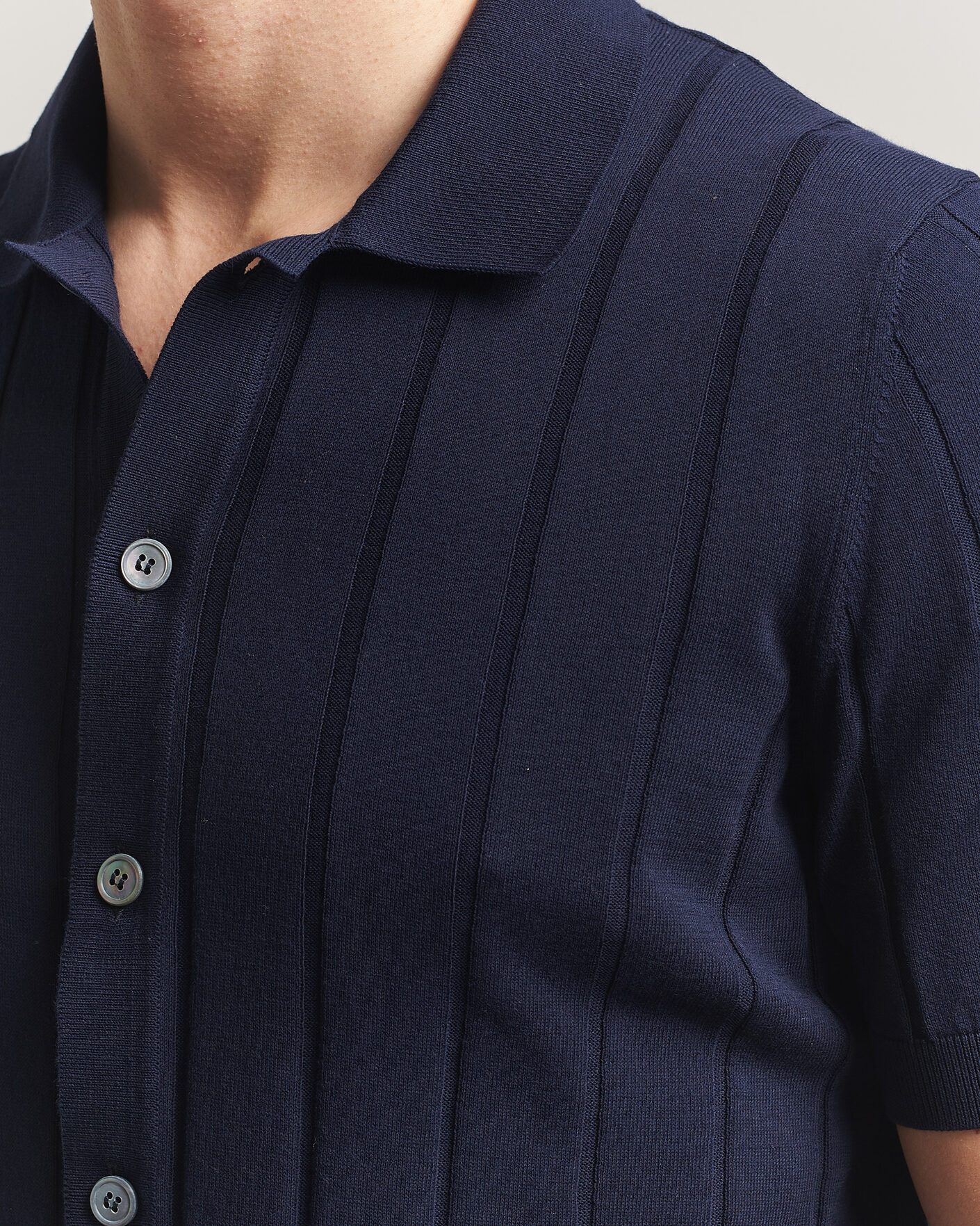 Uomini | Camicie | Gran Sasso | Cotton Ribbed Knitted Resort Shirt Navy