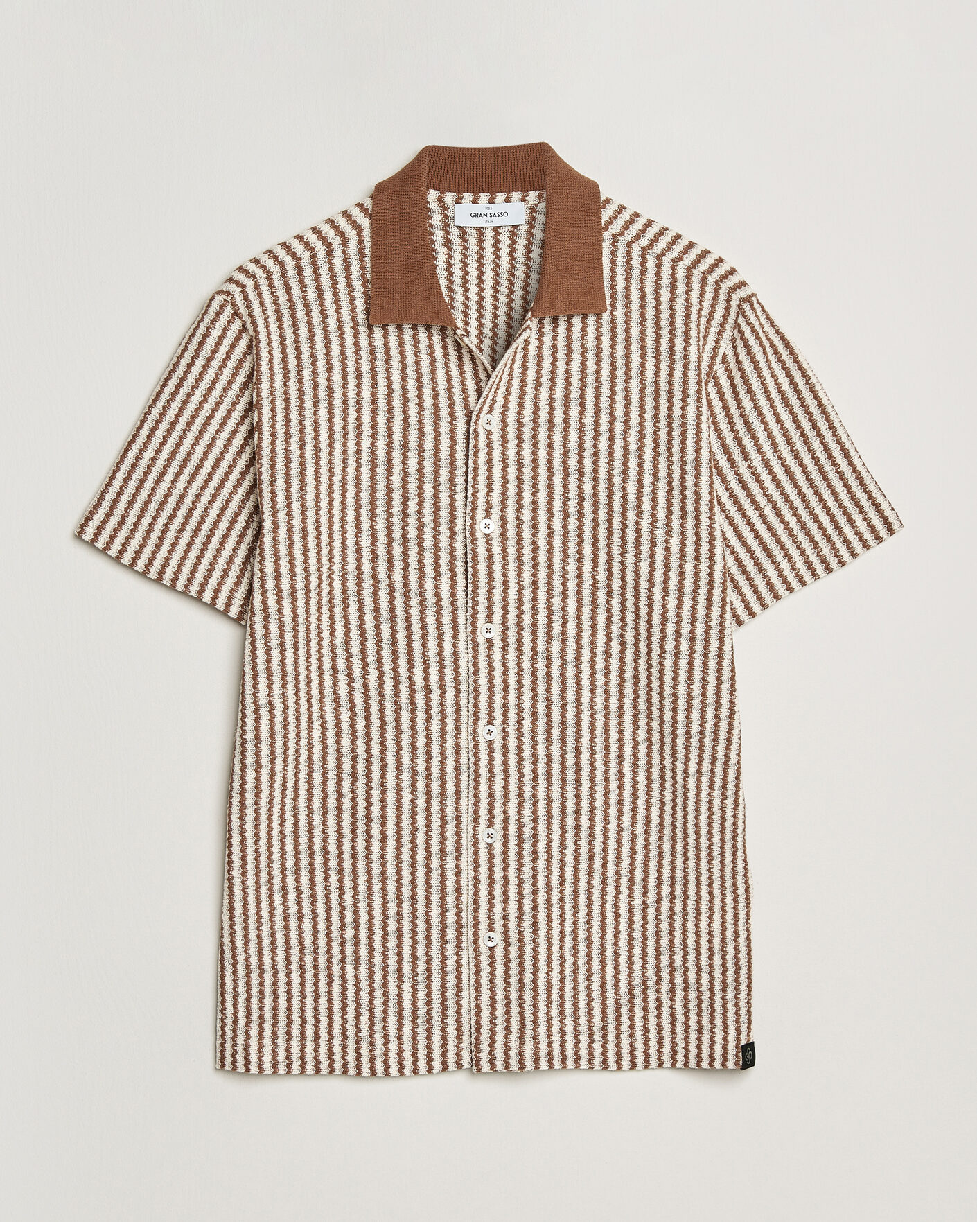 Uomini | Camicie | Gran Sasso | Cotton Knitted Striped Resort Shirt Brown/White