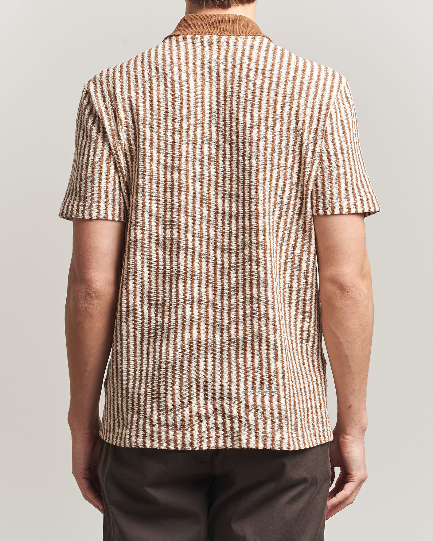 Uomini | Camicie | Gran Sasso | Cotton Knitted Striped Resort Shirt Brown/White