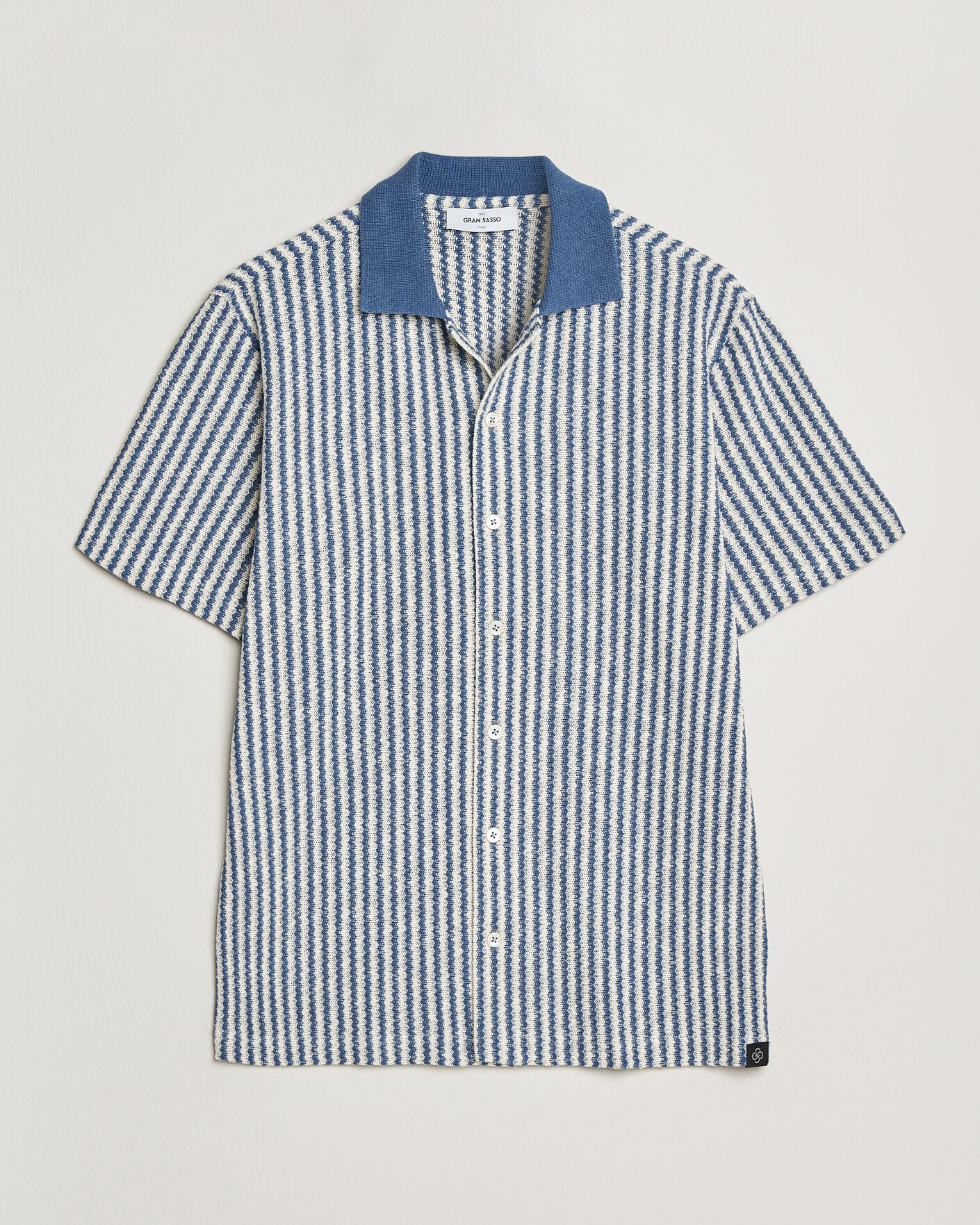Uomini | Camicie | Gran Sasso | Cotton Knitted Striped Resort Shirt Blue/white