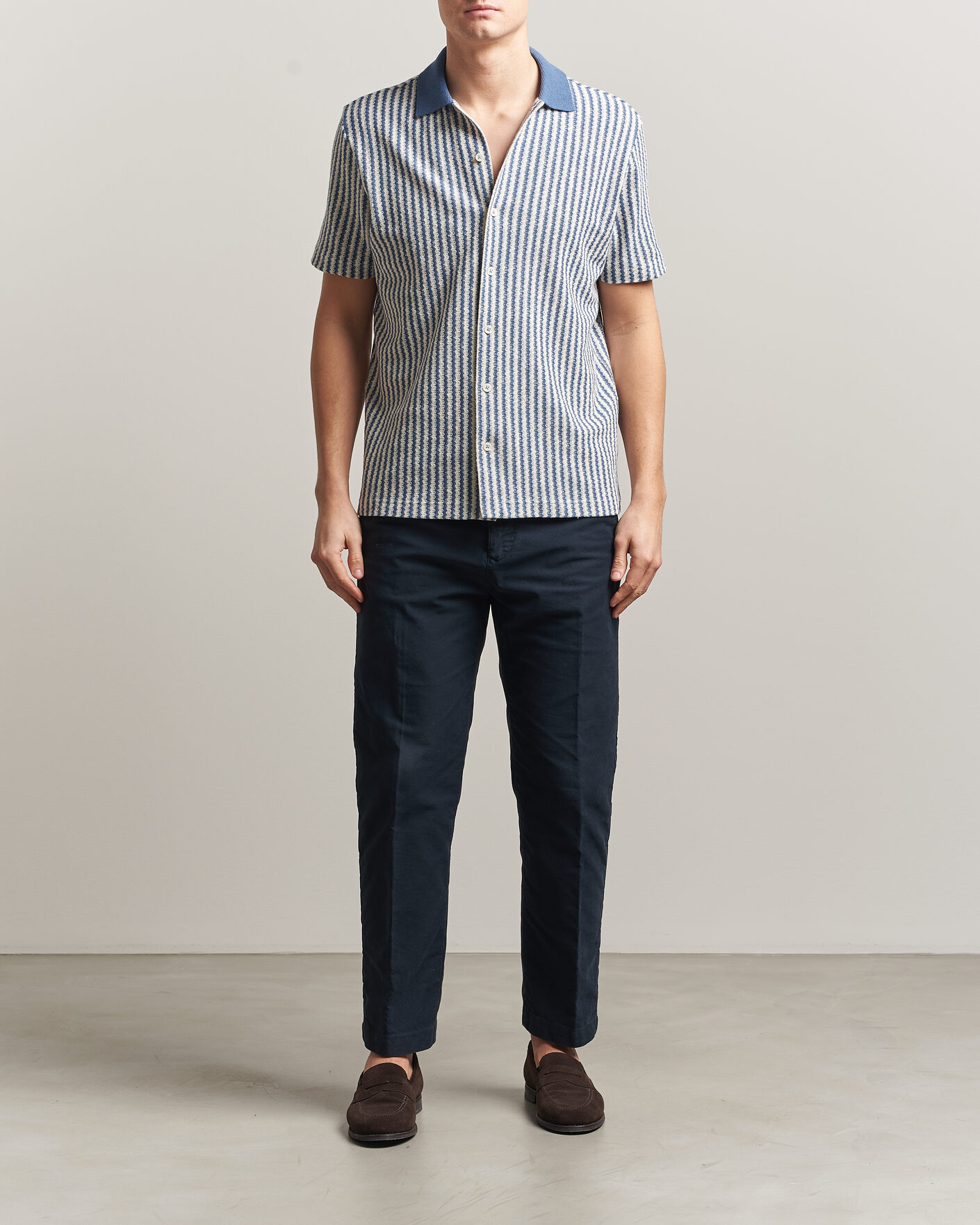 Uomini | Camicie | Gran Sasso | Cotton Knitted Striped Resort Shirt Blue/white