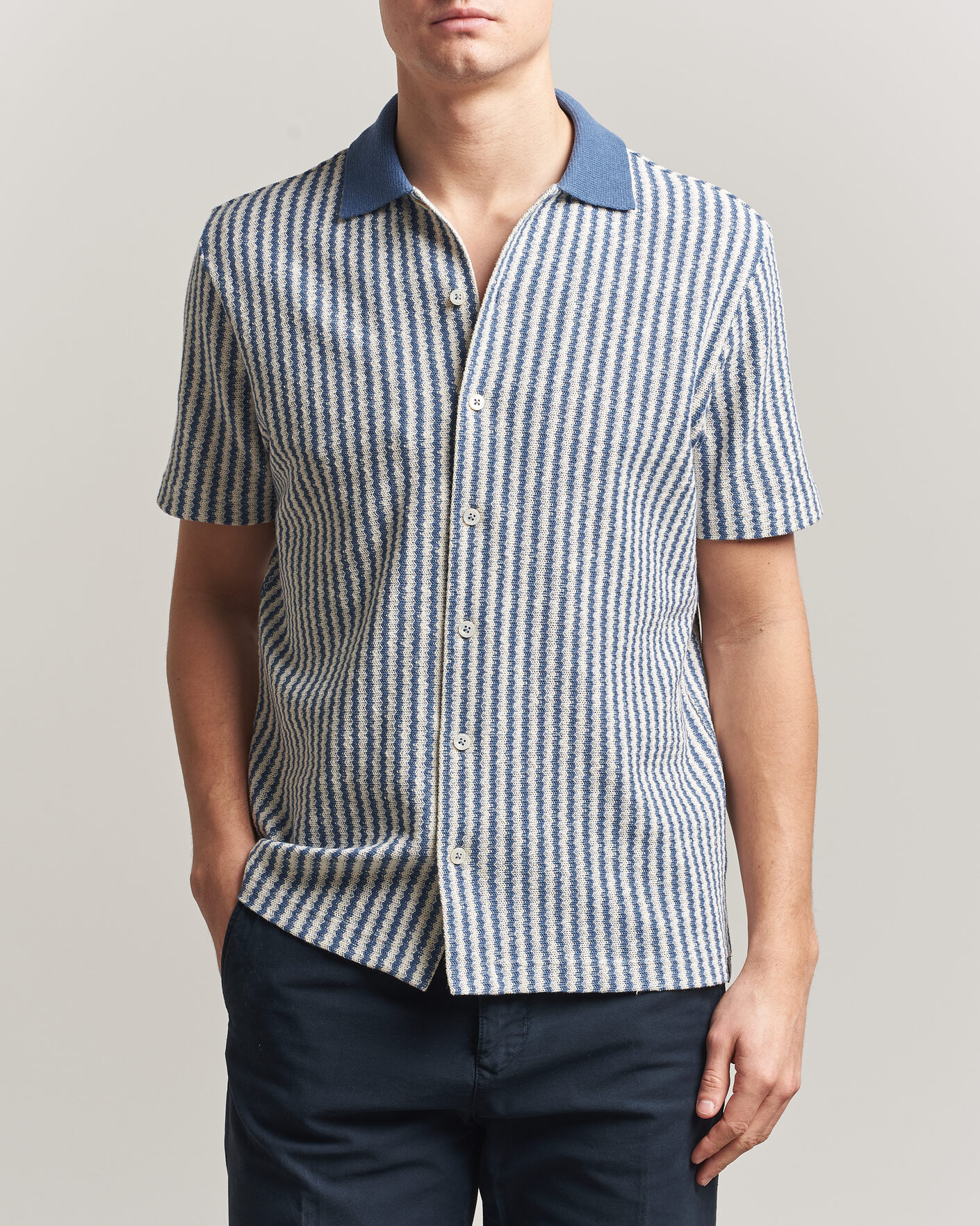 Uomini | Camicie | Gran Sasso | Cotton Knitted Striped Resort Shirt Blue/white