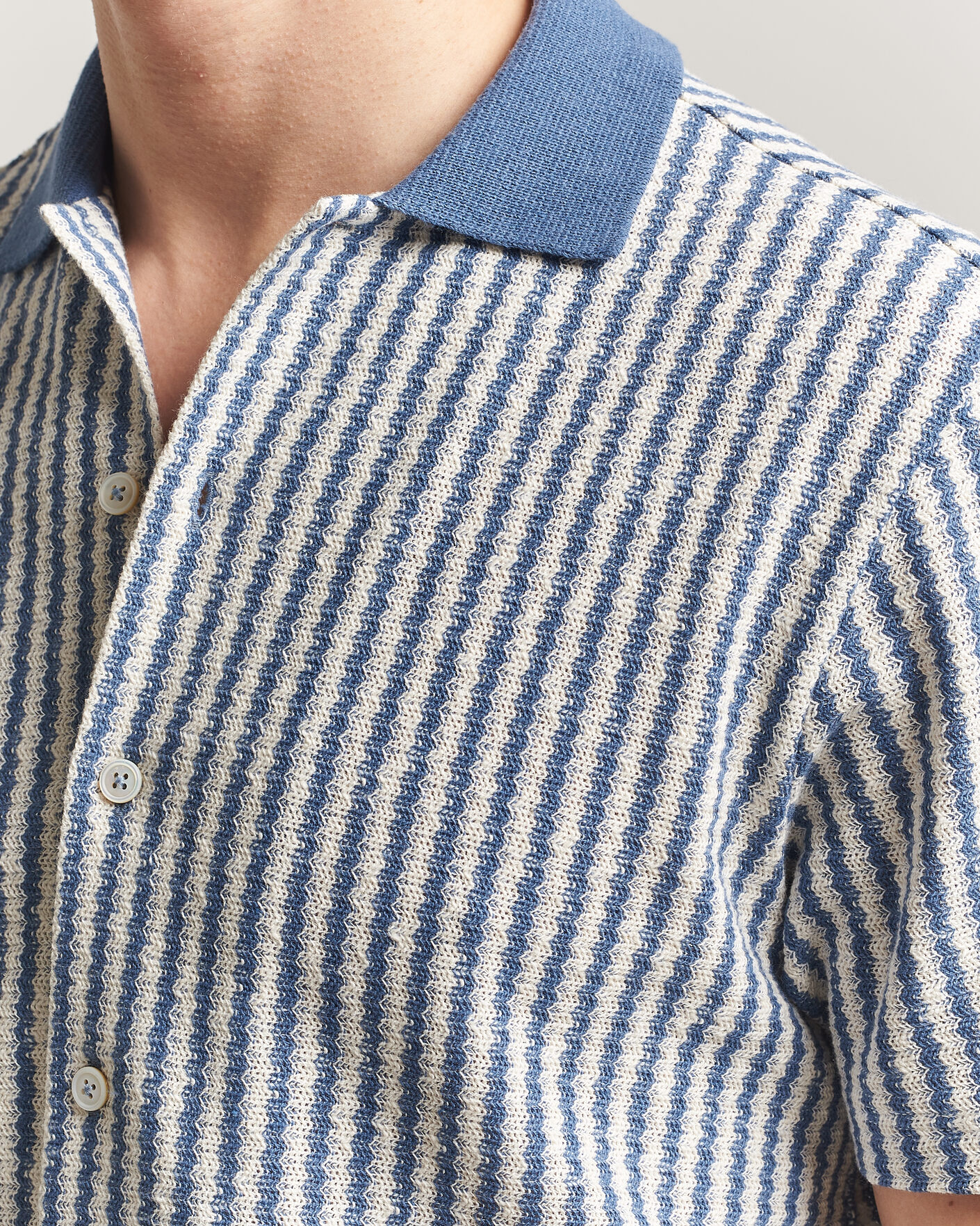 Uomini | Camicie | Gran Sasso | Cotton Knitted Striped Resort Shirt Blue/white