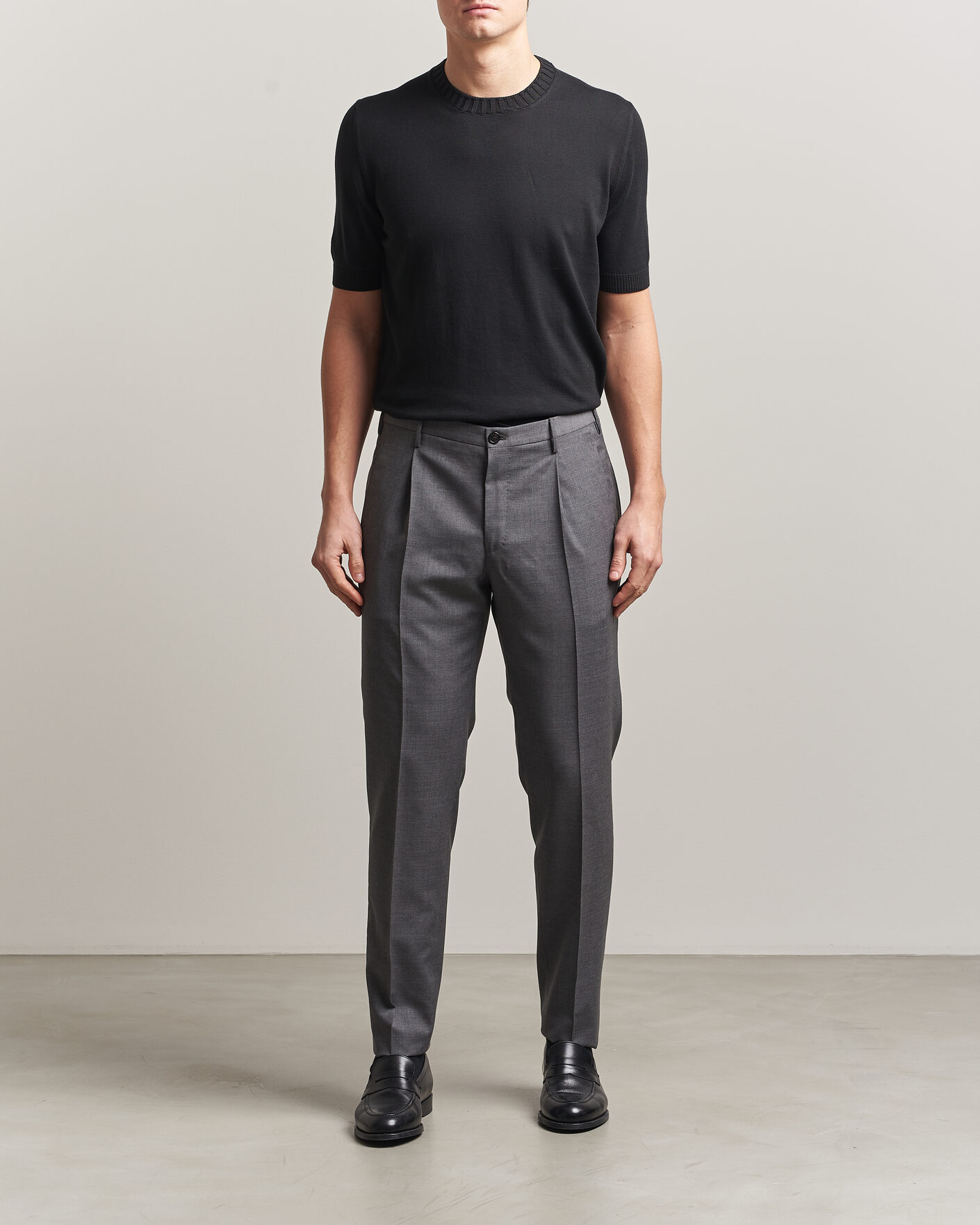 Uomini | T-shirt | Gran Sasso | Cotton Heavy Knitted Crew Neck T-Shirt Black