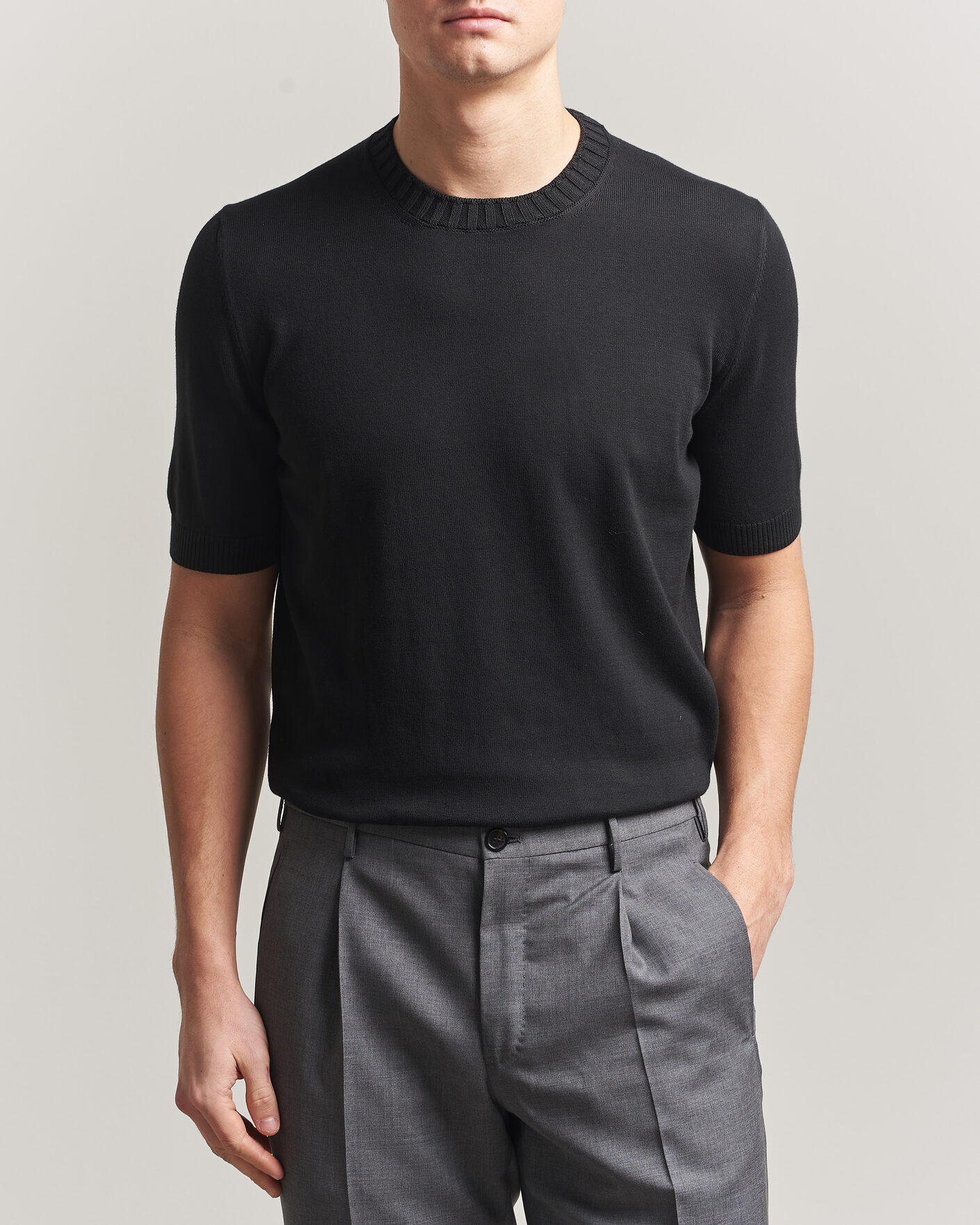 Uomini | T-shirt | Gran Sasso | Cotton Heavy Knitted Crew Neck T-Shirt Black