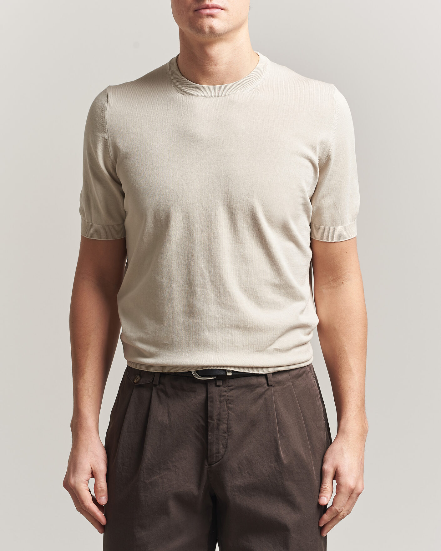 Uomini | T-shirt | Gran Sasso | Cotton Knitted Crew Neck T-Shirt Beige Melange