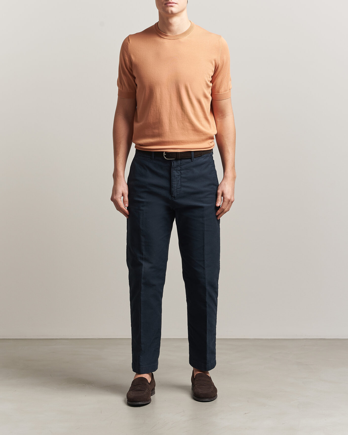 Uomini | T-shirt | Gran Sasso | Cotton Knitted Crew Neck T-Shirt Apricot Orange Melange