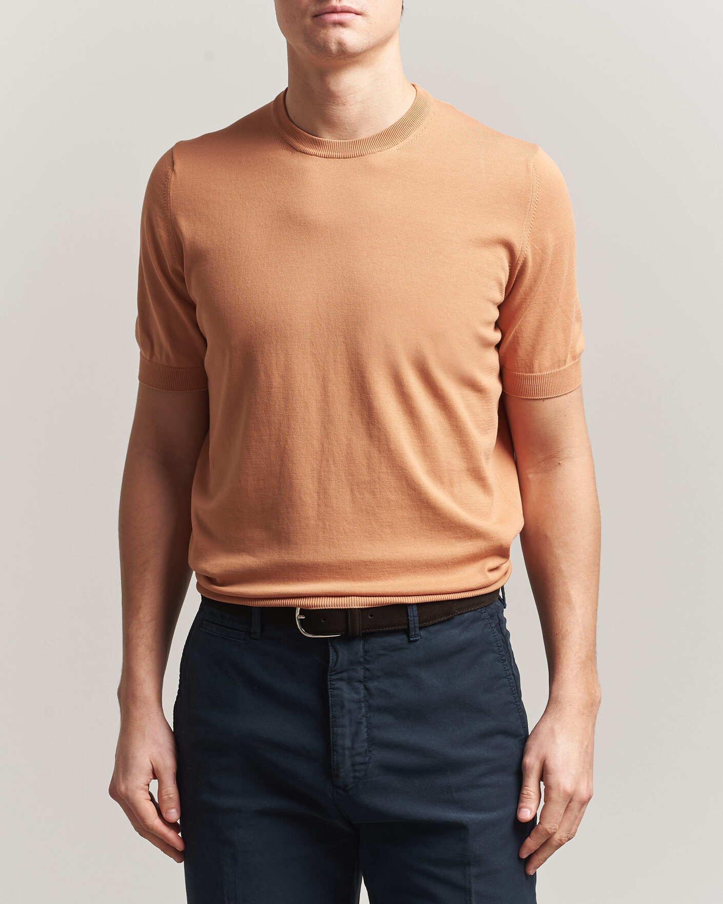 Uomini | T-shirt | Gran Sasso | Cotton Knitted Crew Neck T-Shirt Apricot Orange Melange