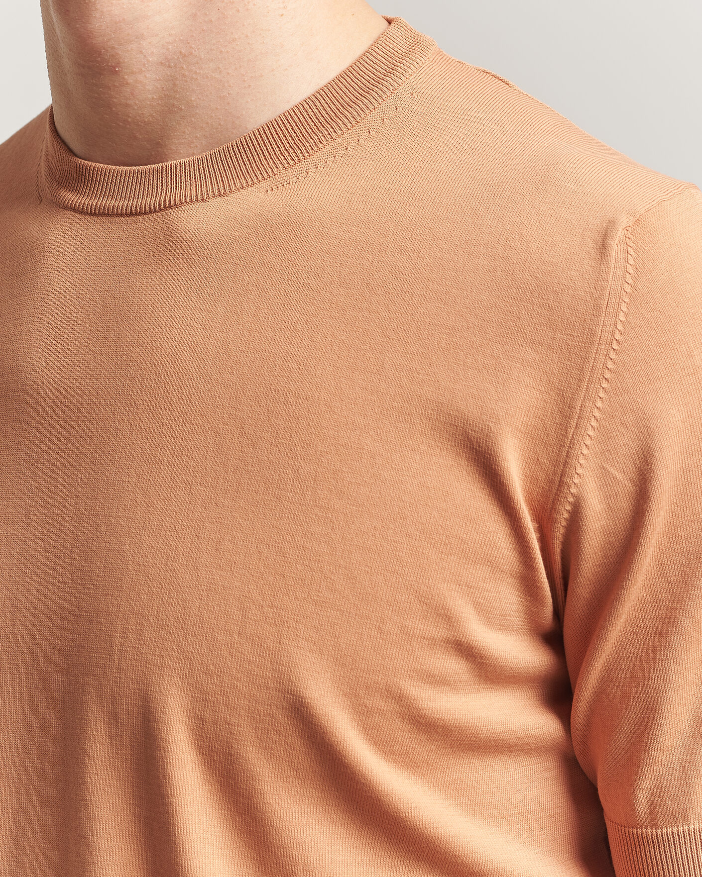 Uomini | T-shirt | Gran Sasso | Cotton Knitted Crew Neck T-Shirt Apricot Orange Melange