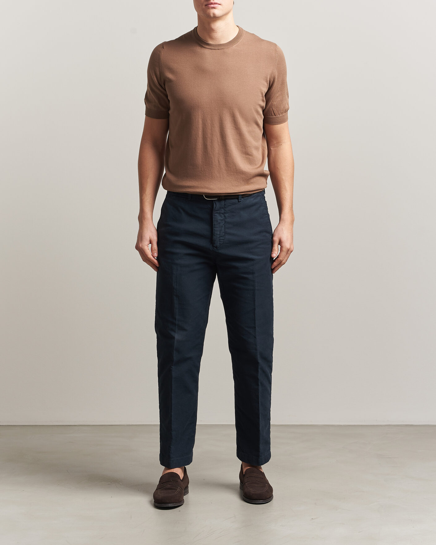 Uomini | T-shirt | Gran Sasso | Cotton Knitted Crew Neck T-Shirt Brown