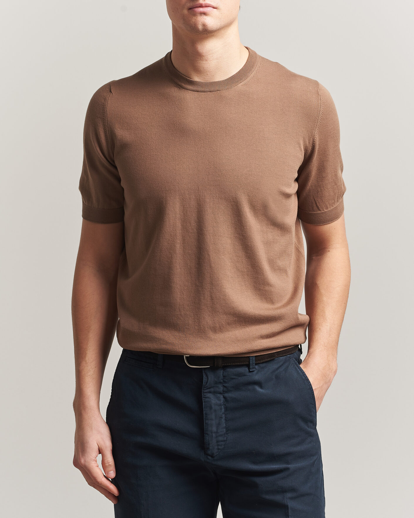 Uomini | T-shirt | Gran Sasso | Cotton Knitted Crew Neck T-Shirt Brown