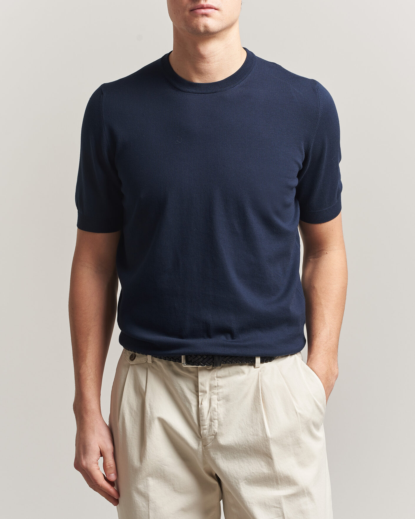 Uomini | T-shirt | Gran Sasso | Cotton Knitted Crew Neck T-Shirt Navy
