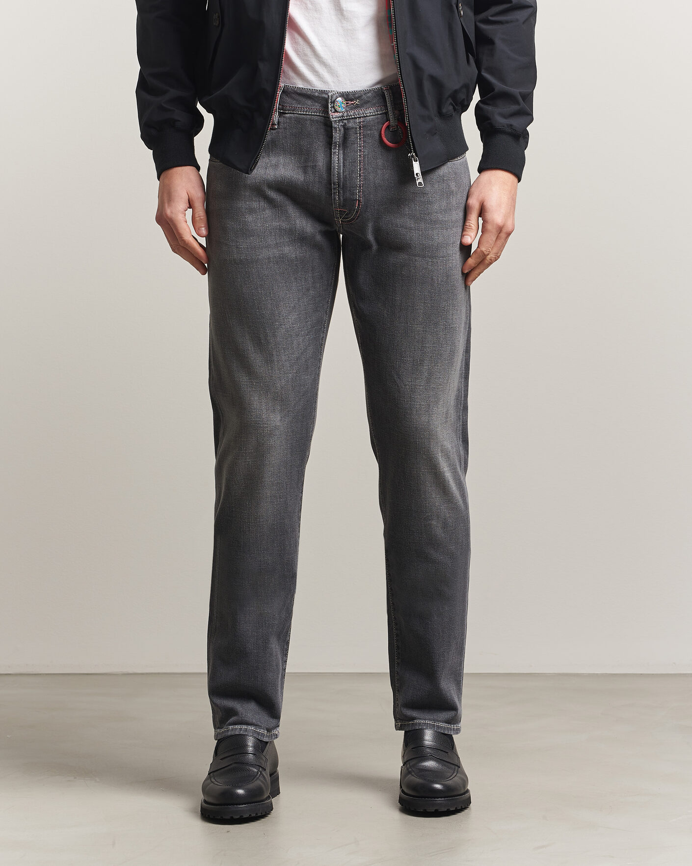 Uomini | Jeans | Tramarossa | Michelangelo Contrast Seam Stretch Jeans Dark Grey