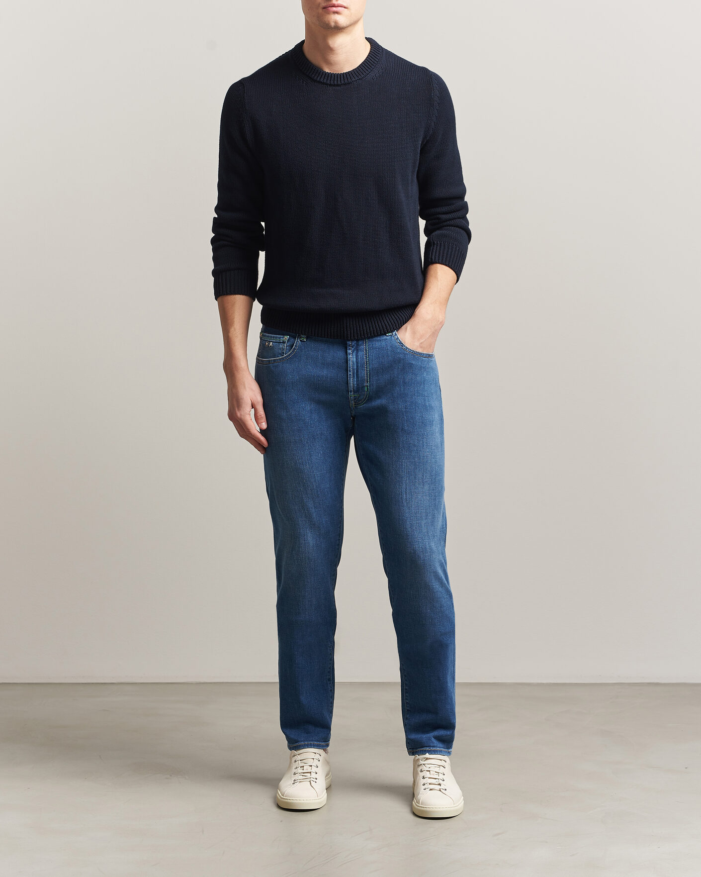 Uomini | Jeans | Tramarossa | Michelangelo Contrast Seam Stretch Jeans Mid Blue