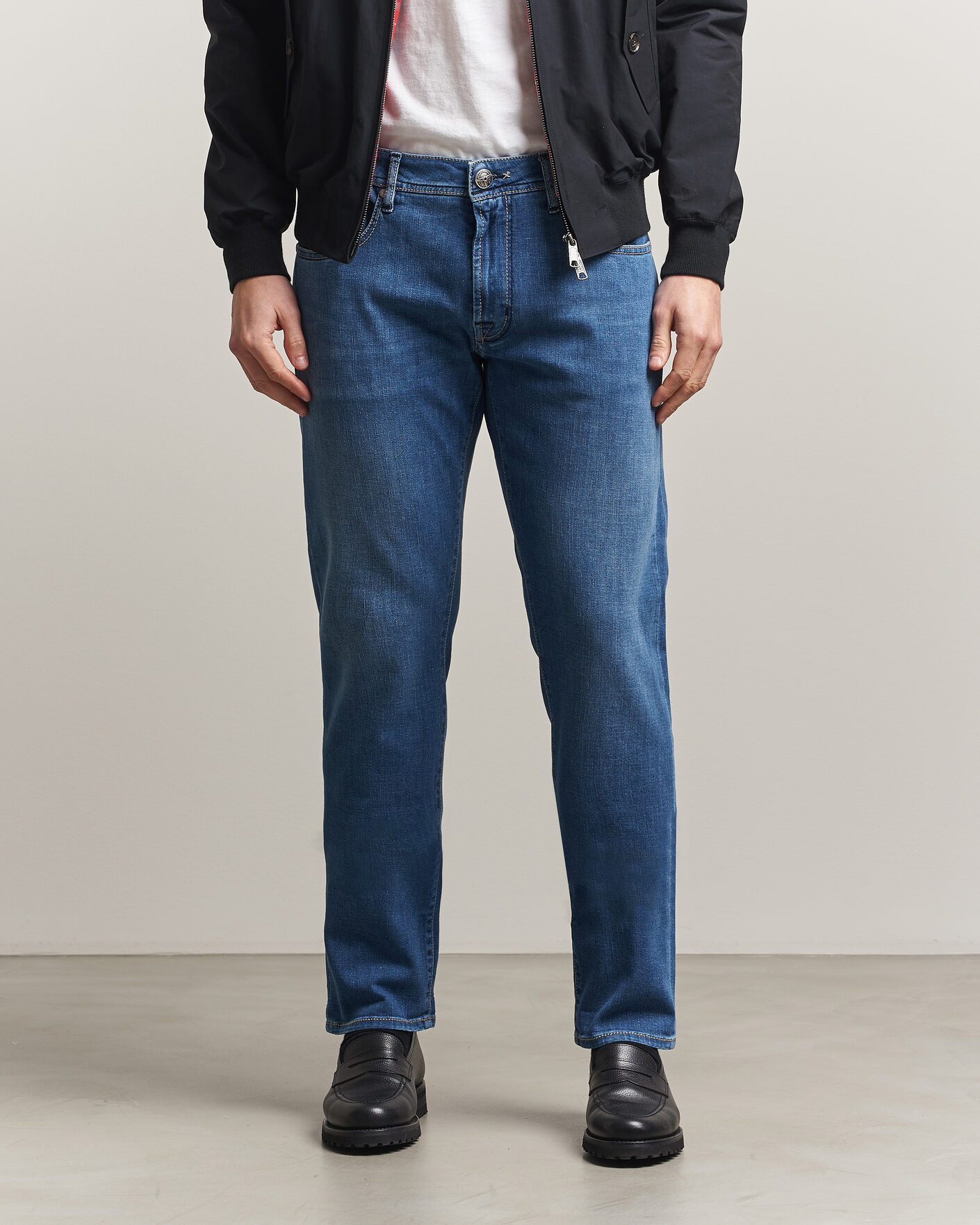 Uomini | Jeans | Tramarossa | Michelangelo Contrast Seam Stretch Jeans Mid Blue